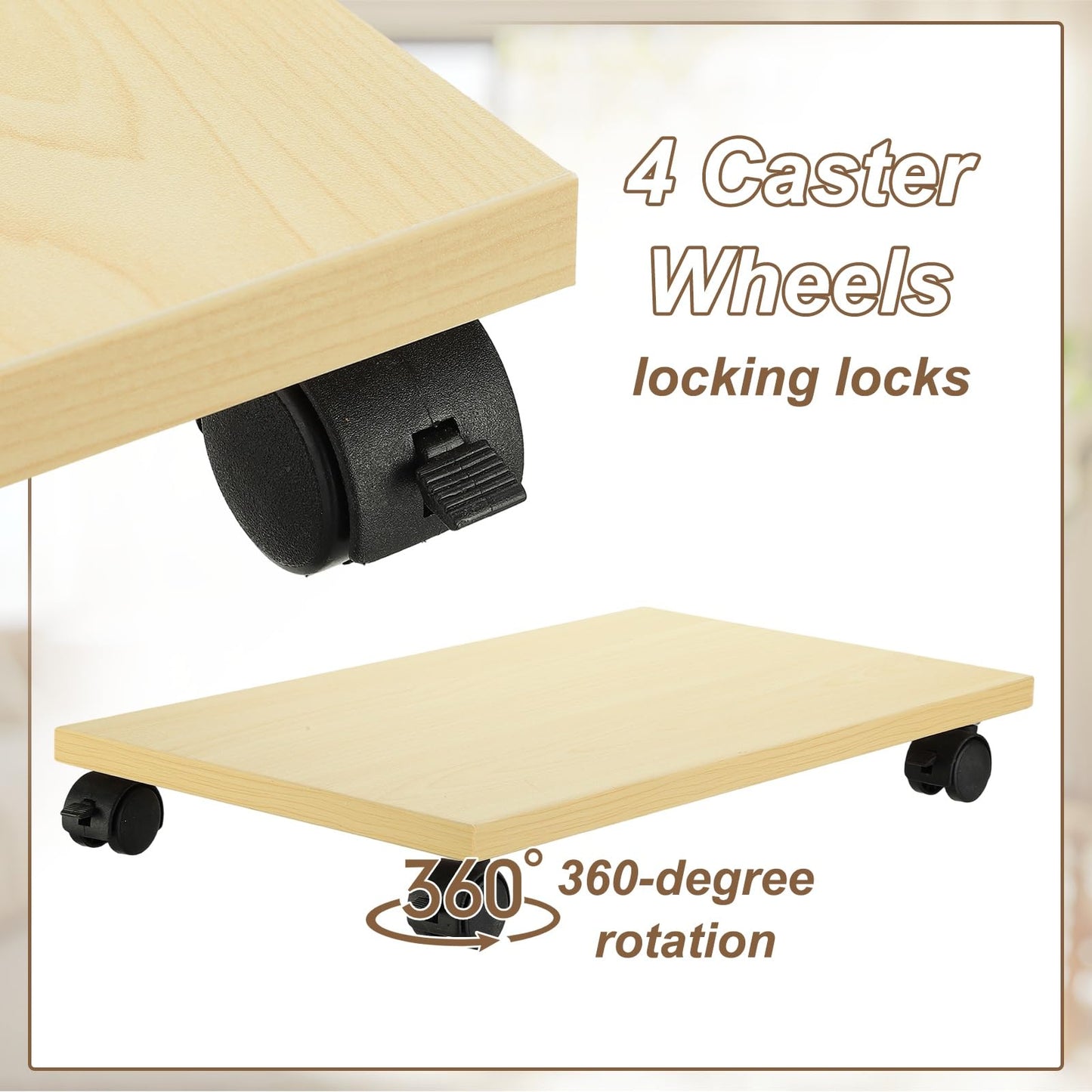 PATIKIL 9x16in PC Stand, Computer Tower Stand Wood CPU PC Holder Under Desk Mobile Cart 4 Caster Wheel for Floor Carpet Tower ATX Case Printer Potted