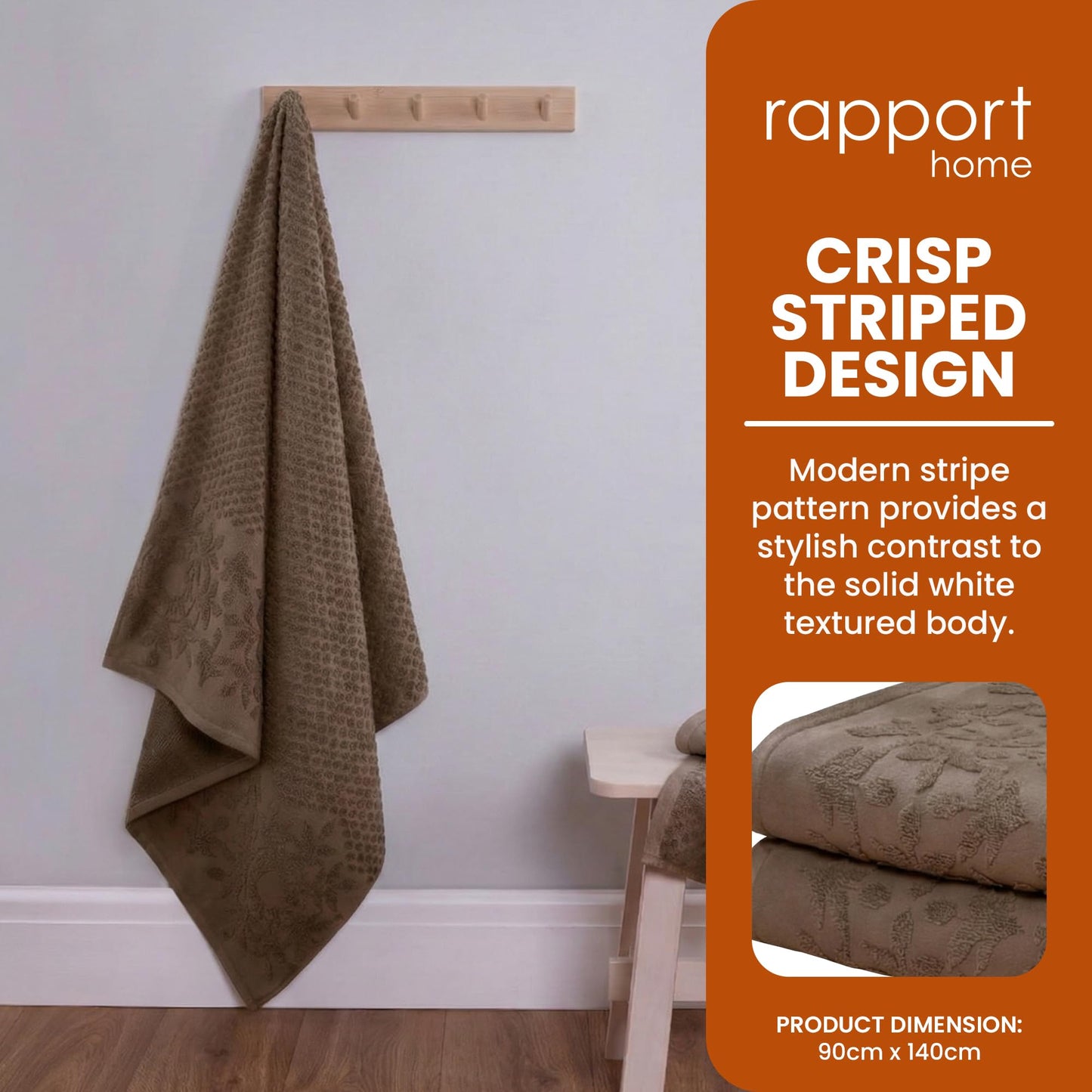 Rapport Home Versailles Jacquard Bath Sheets 2 Pack - Mushroom Latte 90x140cm | Luxurious 500GSM 100% Cotton