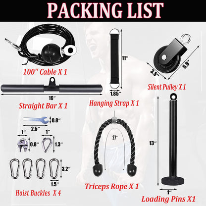 Taeku LAT Pulley System for Home Gym ? Strength Training Fitness Equipment Cable Machine for Triceps, Biceps, Back & Shoulder Workouts (100" Cable)