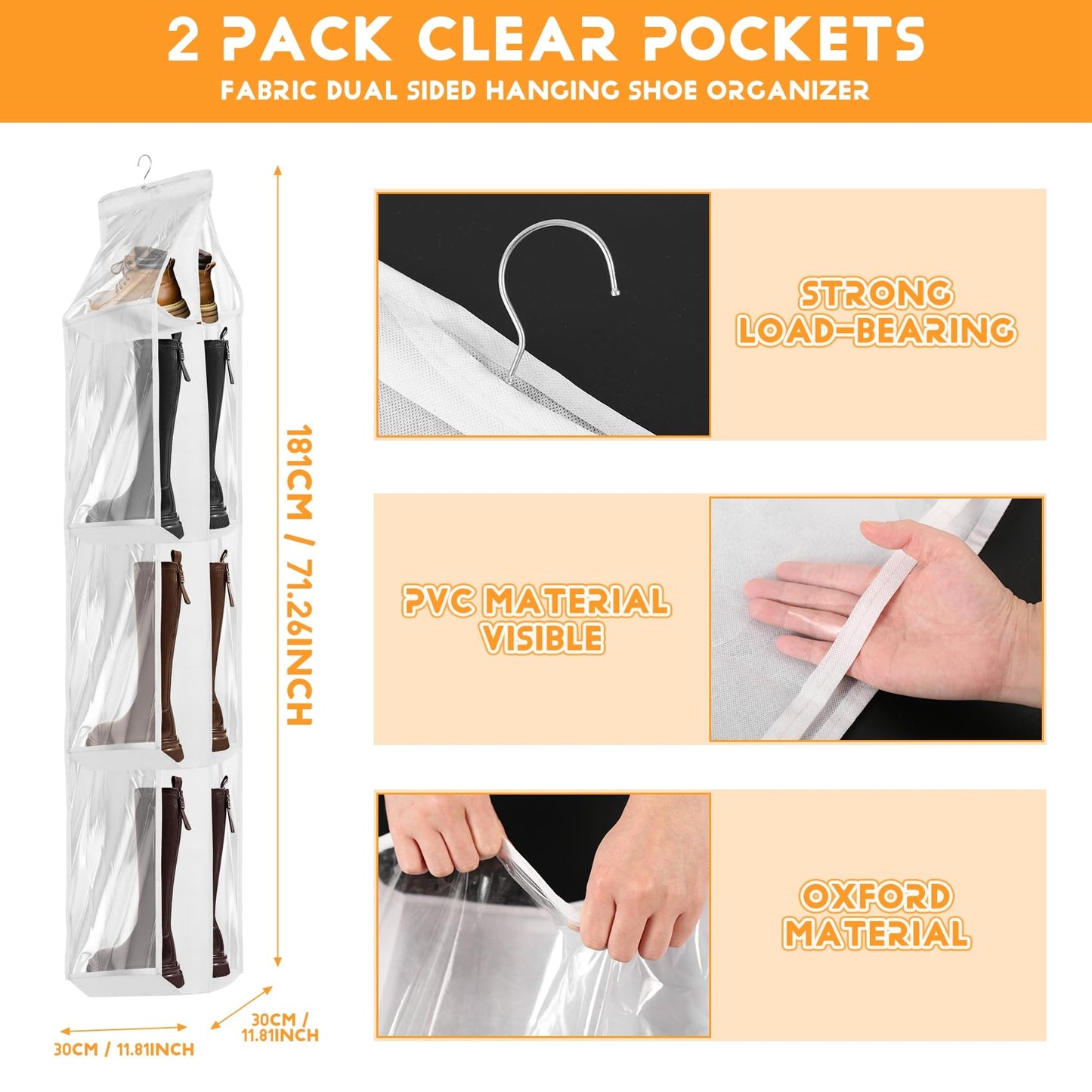 Povxlum 16 Pockets Large Clear Over the Door Shoe Organizer for Closets Hanging Shoe Organizer for Closet with Rotating Hanger Boot Organizer for