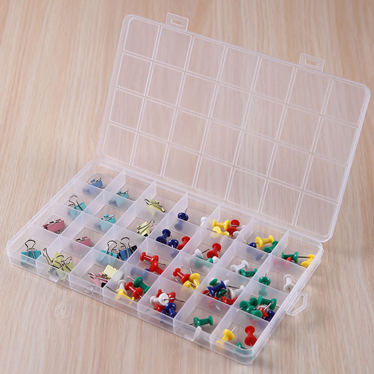 HAOBIN 28 Compartment Storage Box, Transparent Plastic, 22*13*2cm, Sturdy & Lockable, Ideal for Small Items & Accessories Organization