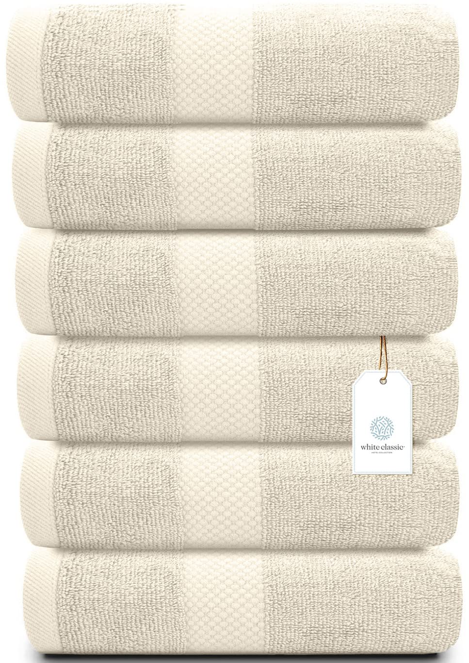White Classic - Luxury Towel Set for Bathroom, Hotel, Spa, Kitchen, Egyptian Cotton, 16 x 30 Inches, 6 Piece Set Ivory