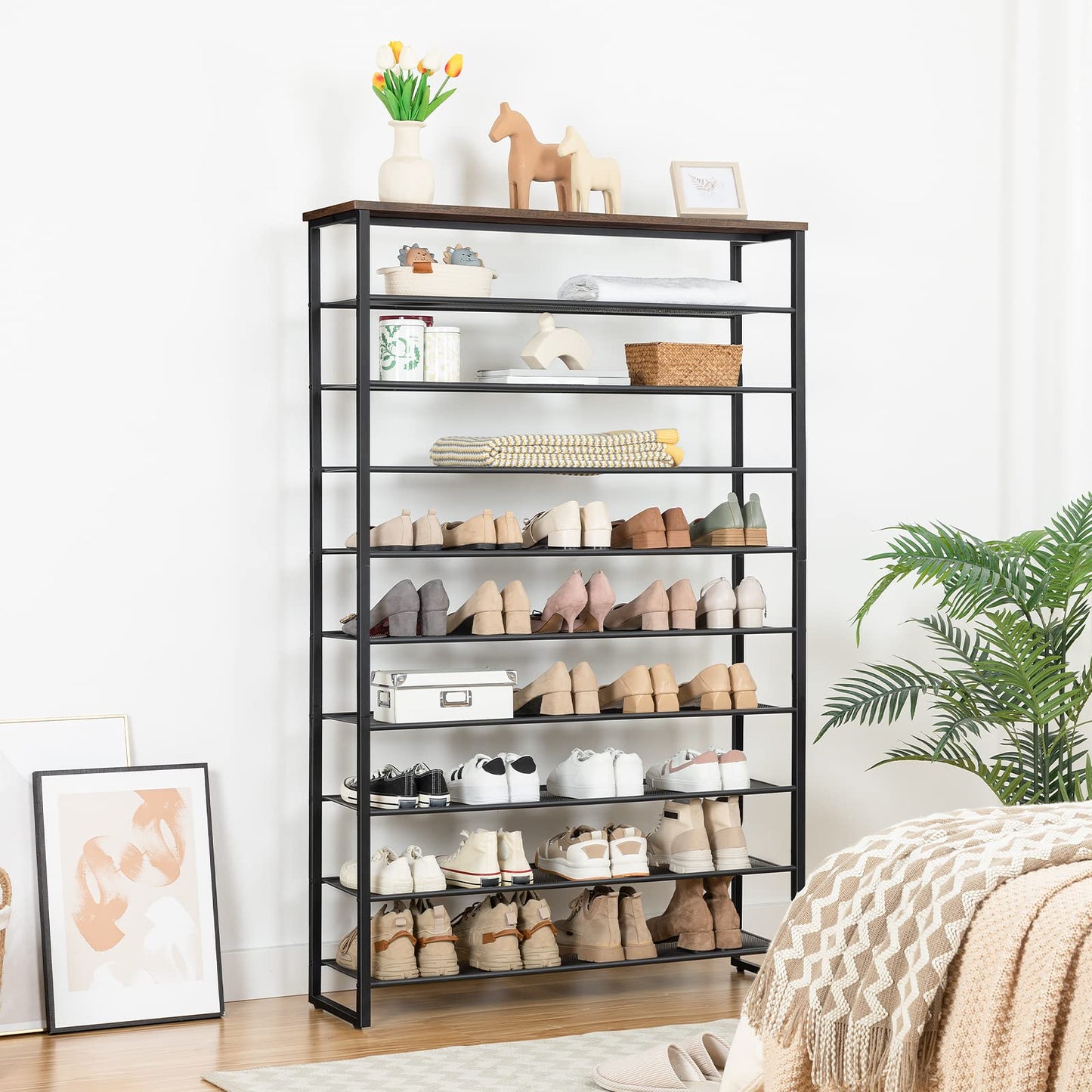 HOOBRO 10-Tier Shoe Rack, Large Capacity Shoe Storage Organizer, Shoe Storage Unit for 36-45 Pairs of Shoes, 100 x 28.5 x 159 cm, Tall Shoe Shelf