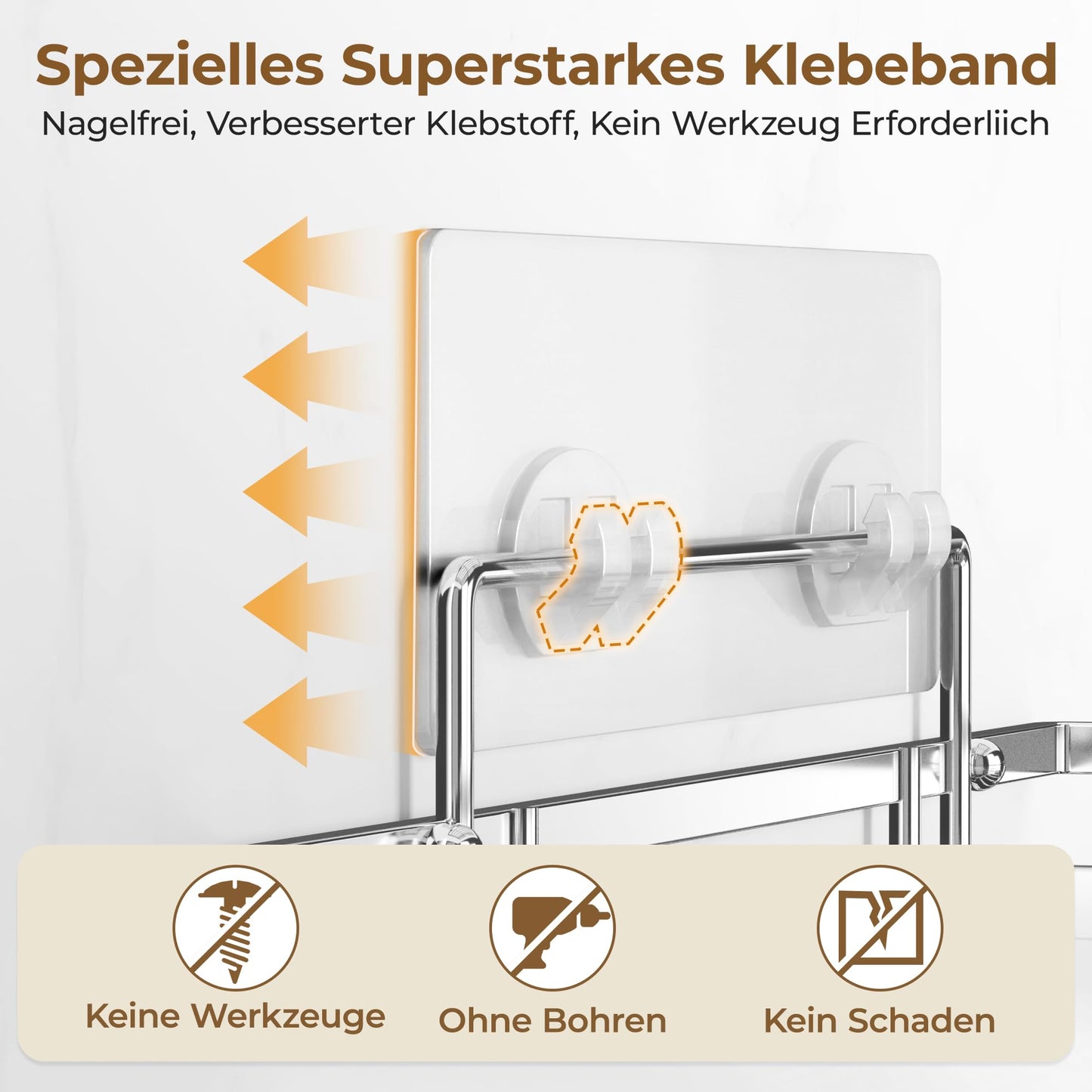 Shower Shelf 2-Pack SUS304 Stainless Steel With 2 Hooks Self-Adhesive Pads