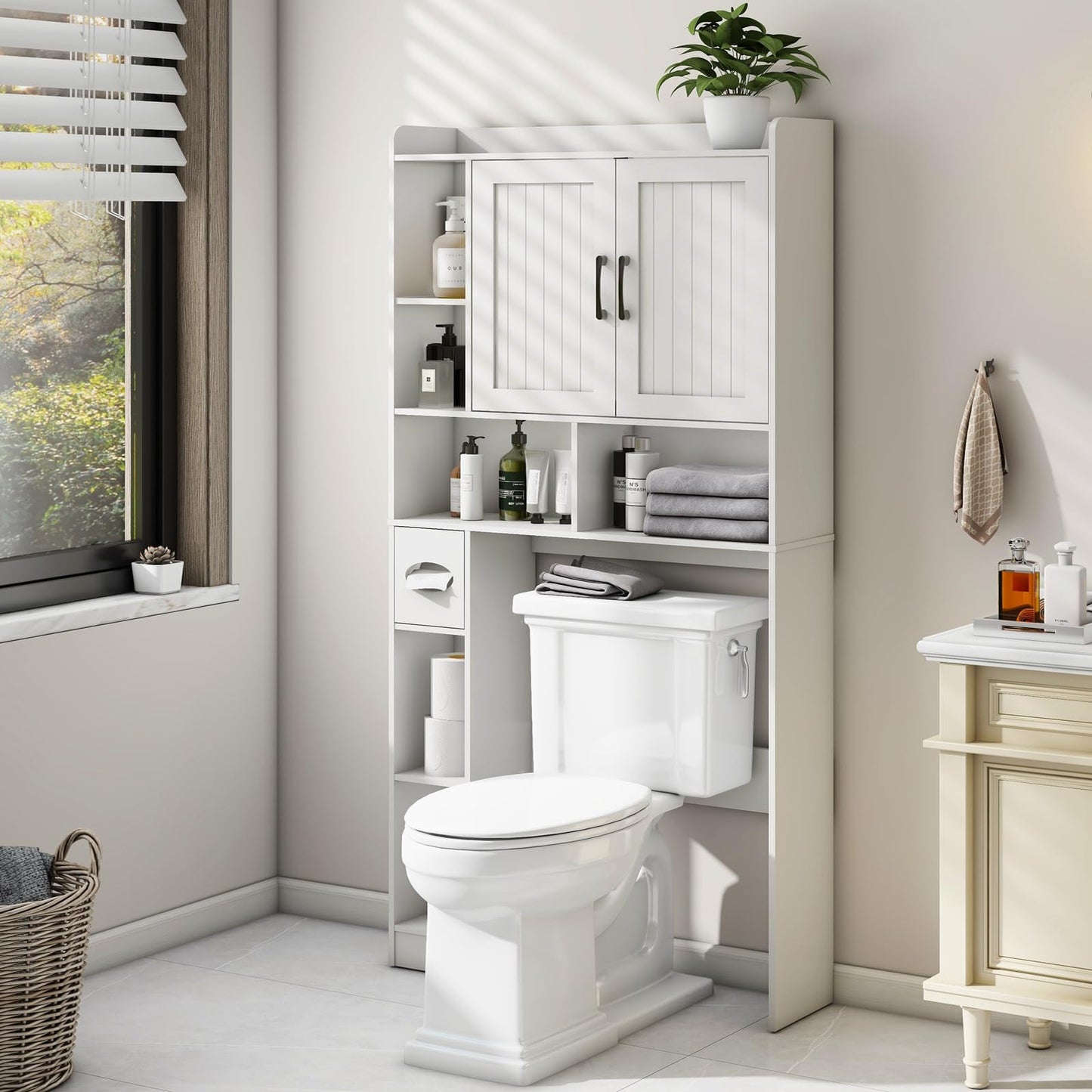 BonVache Over the Toilet Storage Cabinet, Farmhouse Rack with Barn Door