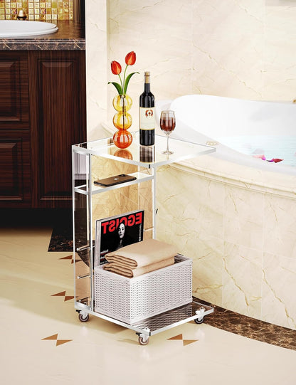 Acrylicolor Clear Acrylic C Shaped Side Table on Lockable WheelsClear