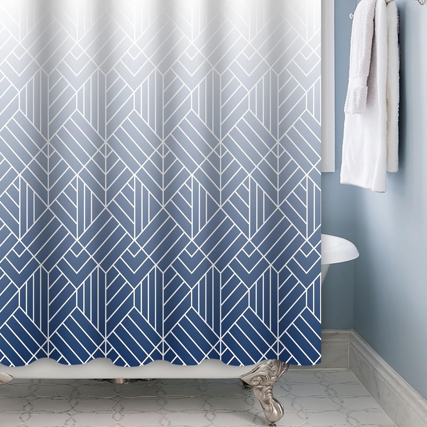 Xiaoterna 120x200cm Modern Abstract Stripes Shower Curtain White Blue Gradient Lines Waterproof Polyester Bathroom Curtain Geometry Aesthetics