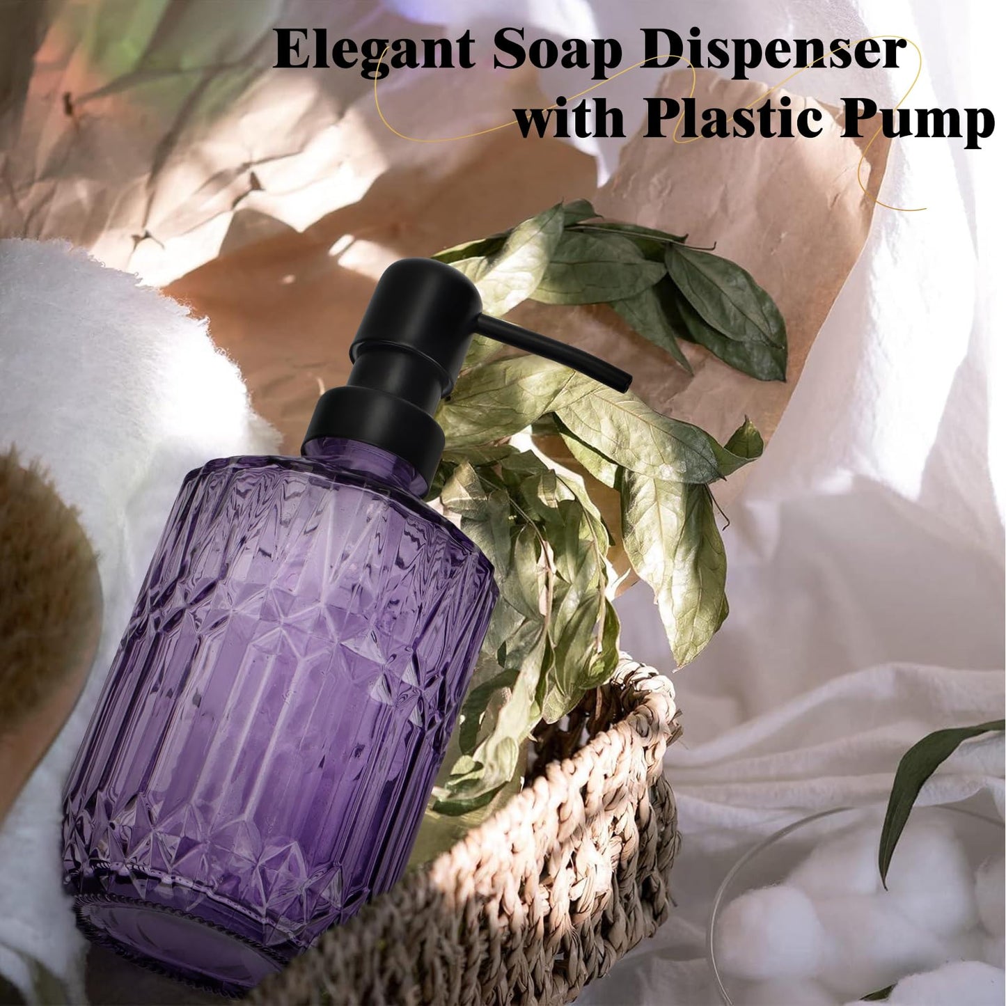 2 Pcs Glass Soap Dispenser with Pump,13.5 Oz/400 ml Washing up Liquid Dispenser, BPA Free Refillable Non-slip Pump Bottle for Shampoo,Shower Gel in