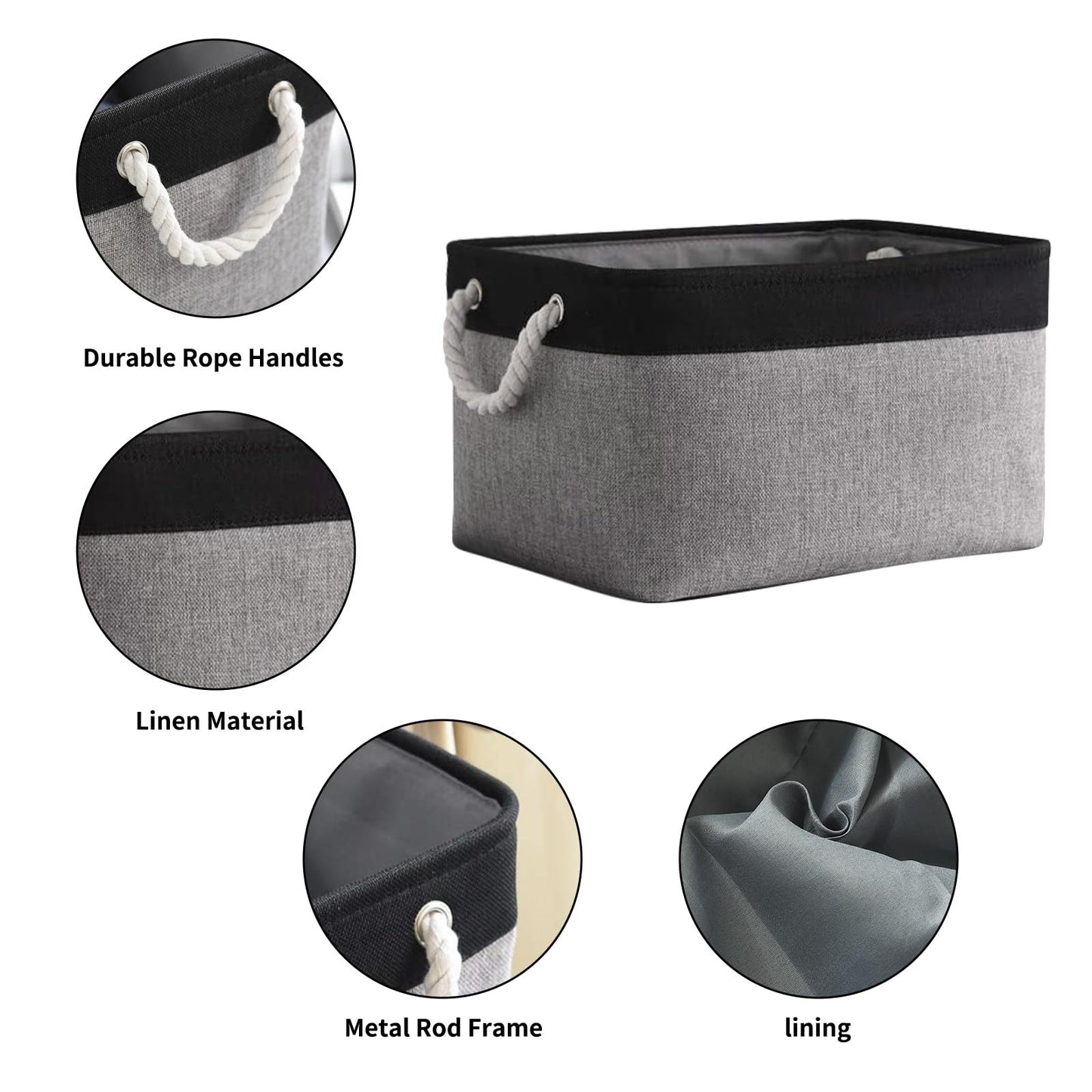 TheWarmHome Collapsible Storage Bin for Shelves - 16x12x8 inch Large 3 Pack Storage Basket for Organizing with Rope