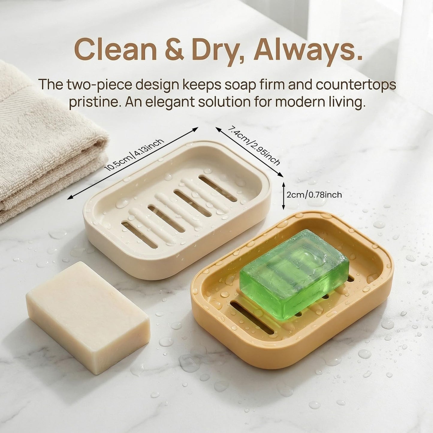 2PCS Soap Dish, Soap Dish for Shower, Double Soap Dish with Drainage, Anti-Slip and PortableSoap Holder for Bathroom, Kitchen Sponges