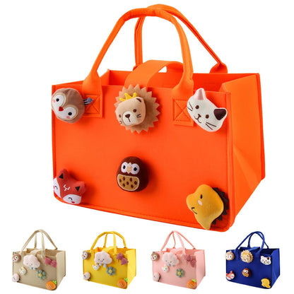 HUANYO Felt Storage Bag for Kids, 30x20x18 cm Colourful Toy Organiser with Handles, DIY Gift Bag for Holidays, Birthday, Christmas Presents orange