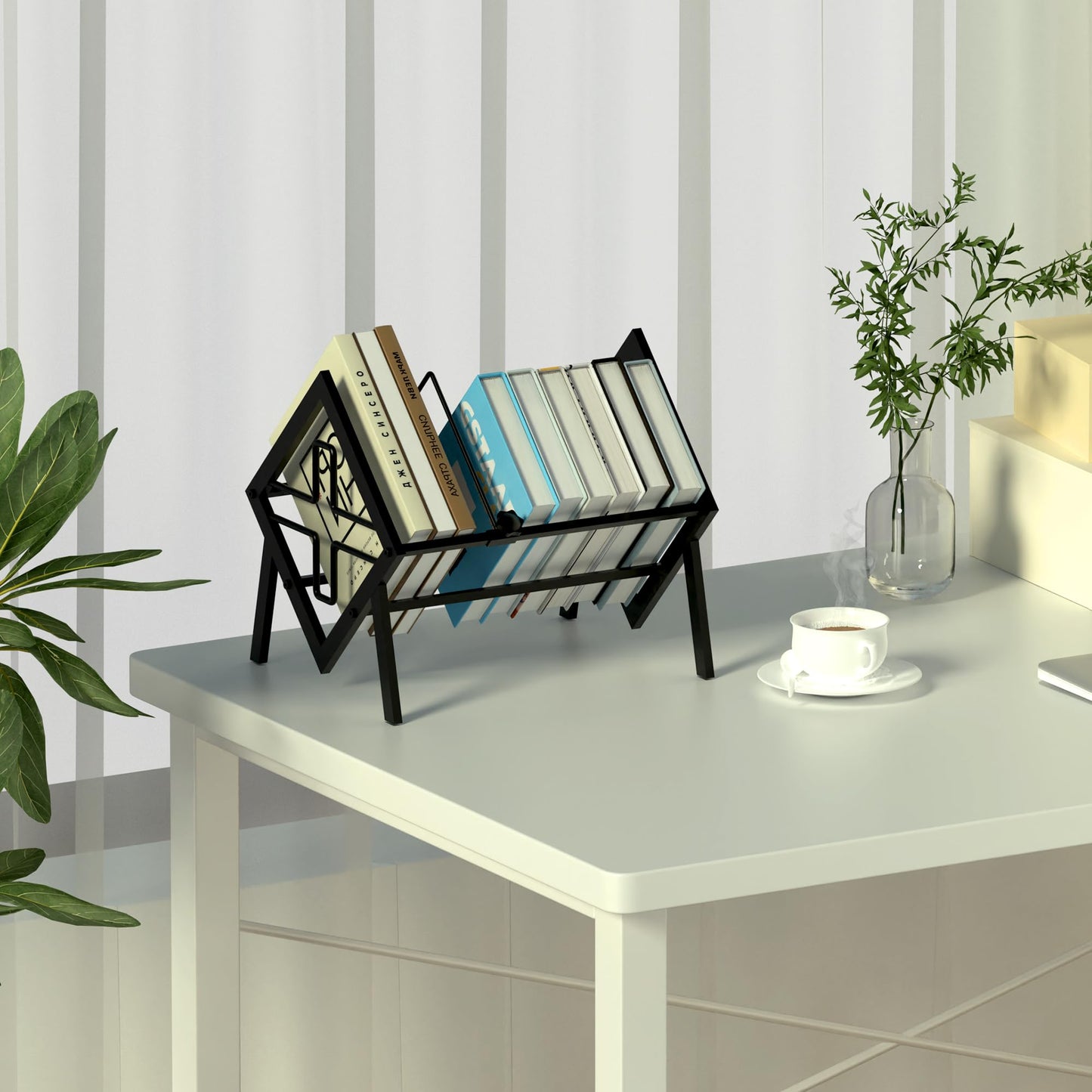 Alyoen Desktop Bookshelf - Stable Iron Tabletop Bookshelf Storage Rack with Adjustable Fixtures, Desk Shelf for Top of Desk in Living Room, Office