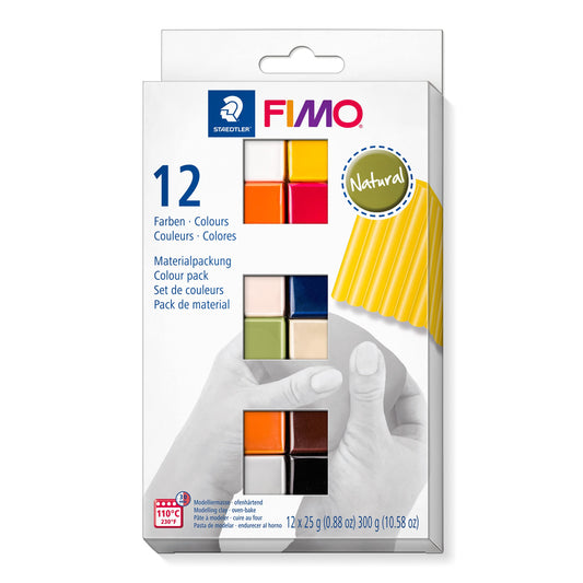 STAEDTLER 8023 C12-4 FIMO Soft Oven-Hardening Polymer Modelling Clay - Assorted Natural Colours (Pack of 12 x 25g Blocks)