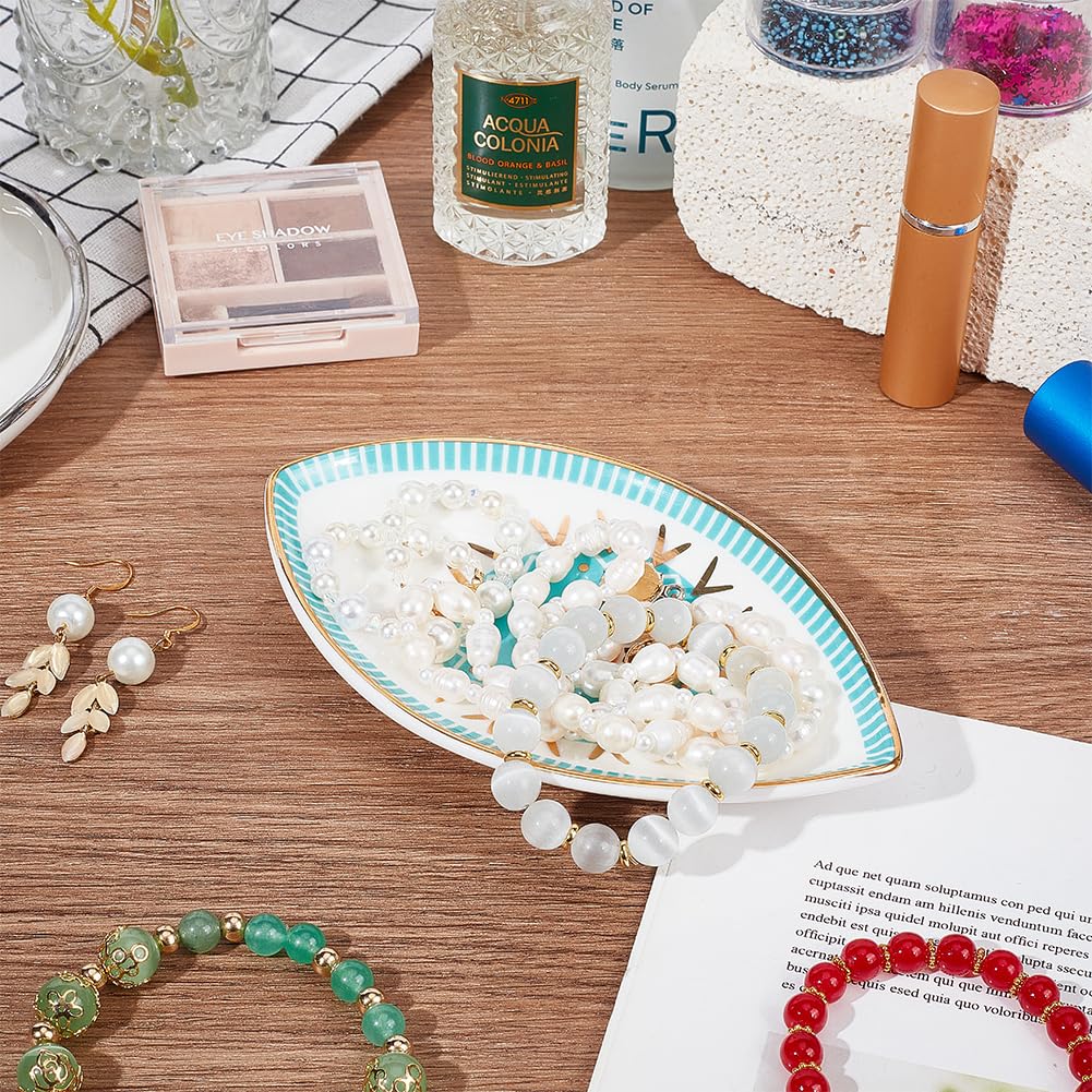 NBEADS Evil Eye Ceramic Jewelry Tray, 9.2x15.4x2cm Modern Boho Storage Display Plate Ring Earring Holder Decorative Trinket Plate for Rings Necklaces