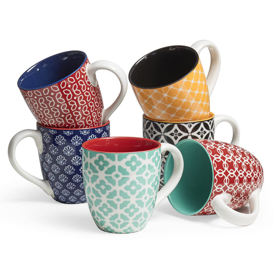 DOWAN Coffee Mugs Set of 6-19oz/560ml Ceramic Mugs Set - Large Tea Coffee and Hot Chocolate Cups - Oriental Classical Fancy Mugs - Great Gift for