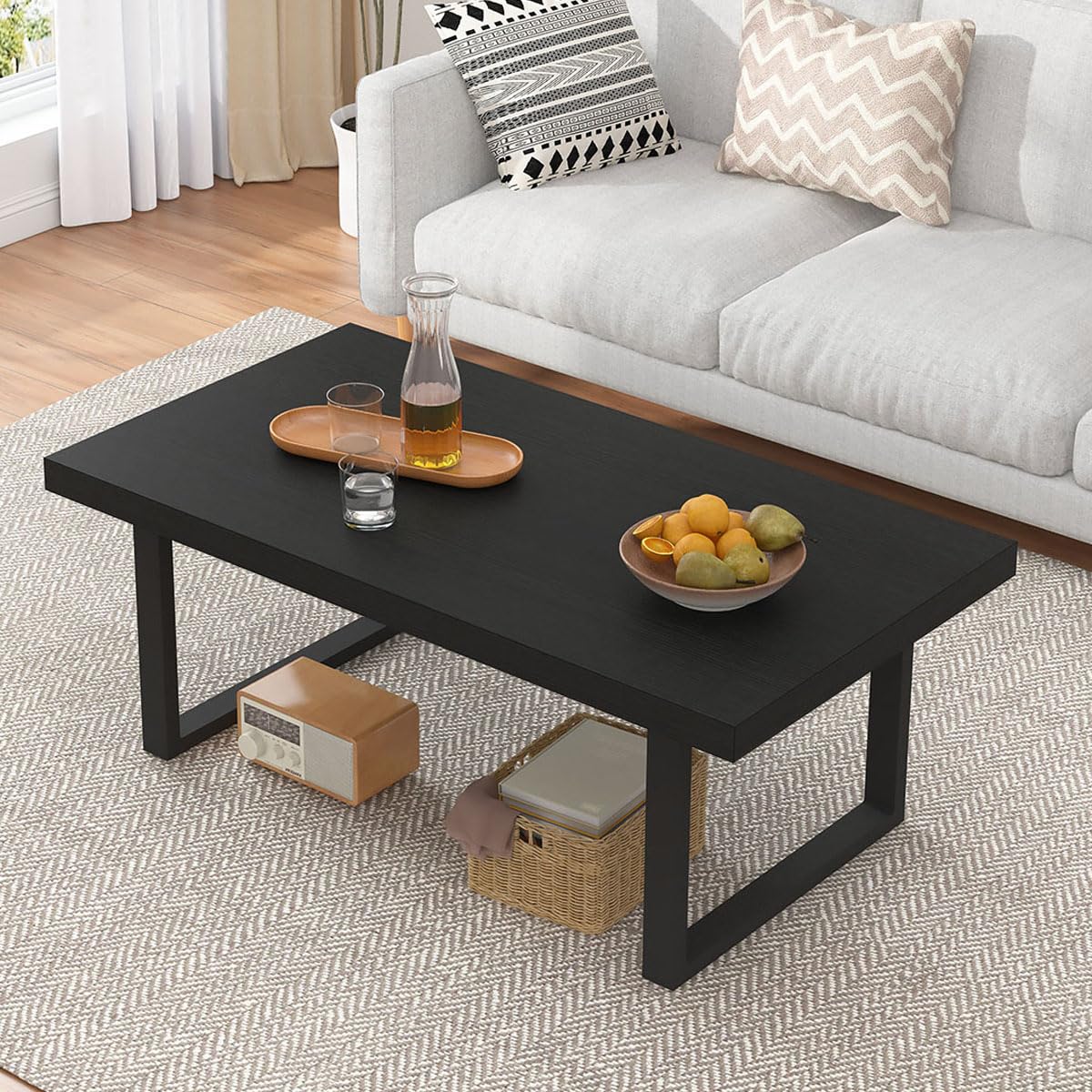 IBF Coffee Table Living Room Wooden Center Coffee Tables 100cm Black Oak