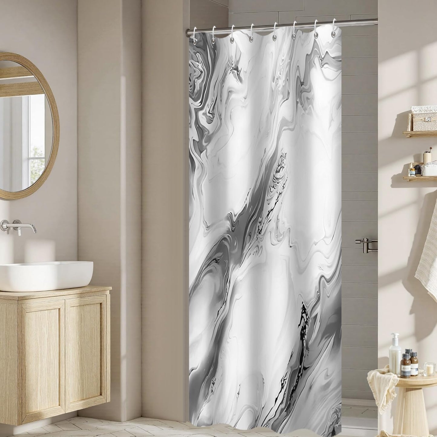 GCIREC Shower Curtain, 120x200cm, Gray Modern Abstract Art Watercolor Marble Gradient Waterproof Fabric Machine Washable Bathroom Curtain with Hooks