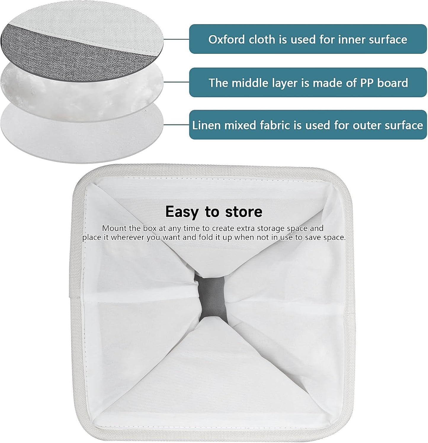Malloom 6 Pack Fabric Cube Storage Boxes 30x30x30, Square Grey Storage Basket with Handles