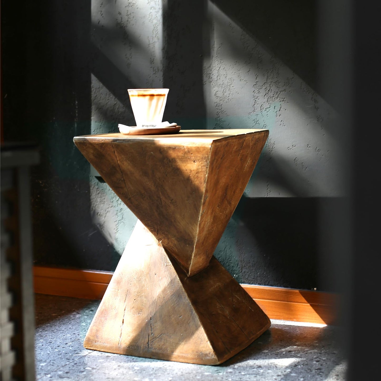 Concrete Art Side Table Lightweight: Modern Accent Table 30.5x30.5x46cm Brown Bedside Sofa Sides Tables Sitting Chair End Table for Living Room