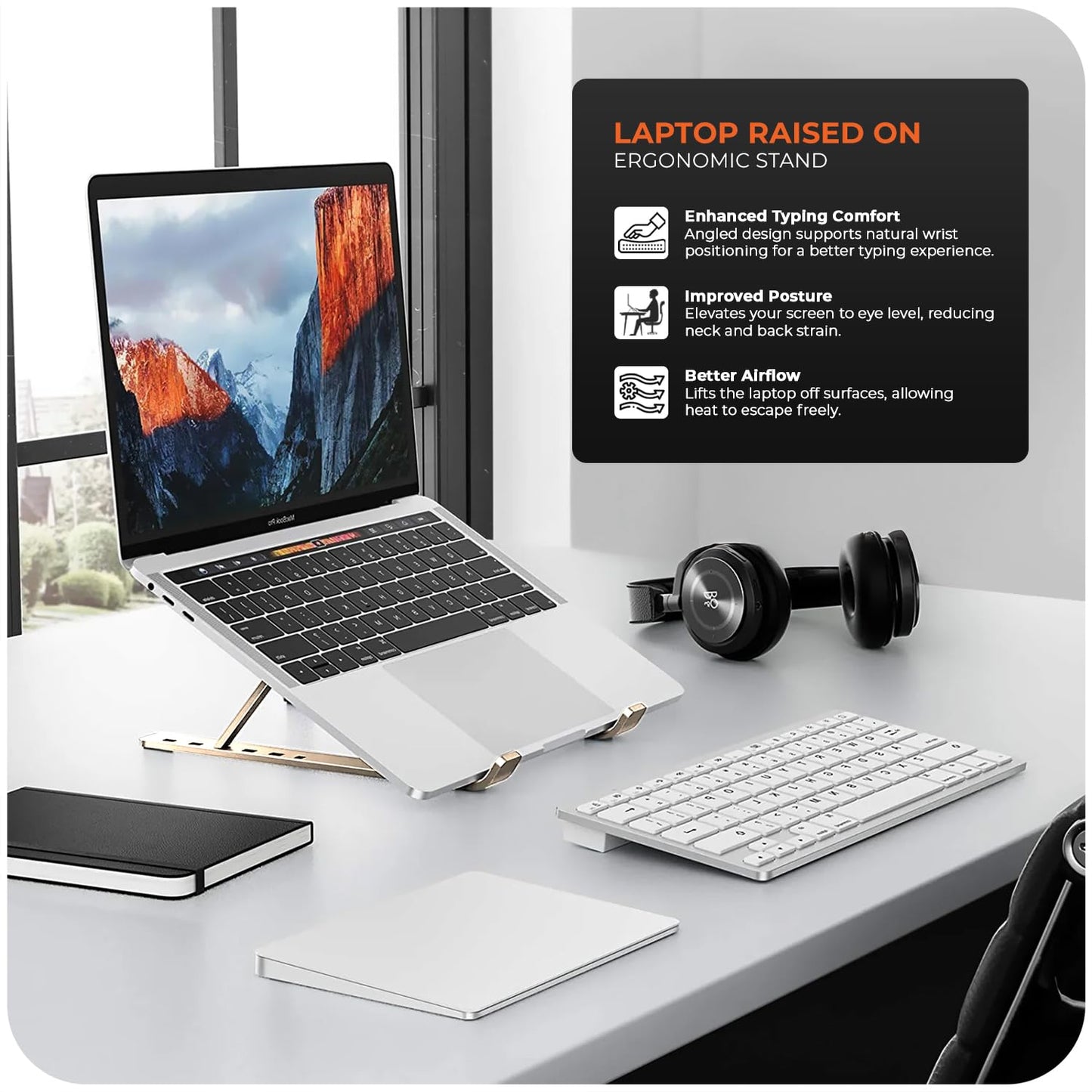 Roe Tenpo Laptop Stand For Desk, 6 Levels Height Adjustable Laptop Riser For Desk, Foldable & Portable, Compatible with MacBook Air/Pro, HP, ASUS