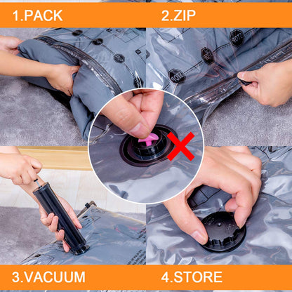 10 Pack Vacuum Storage Bags 5 x Large, 5 x Medium, Space Saver Sealer Compression Bags with Travel Hand Pump for Blankets, Comforters, Pillows