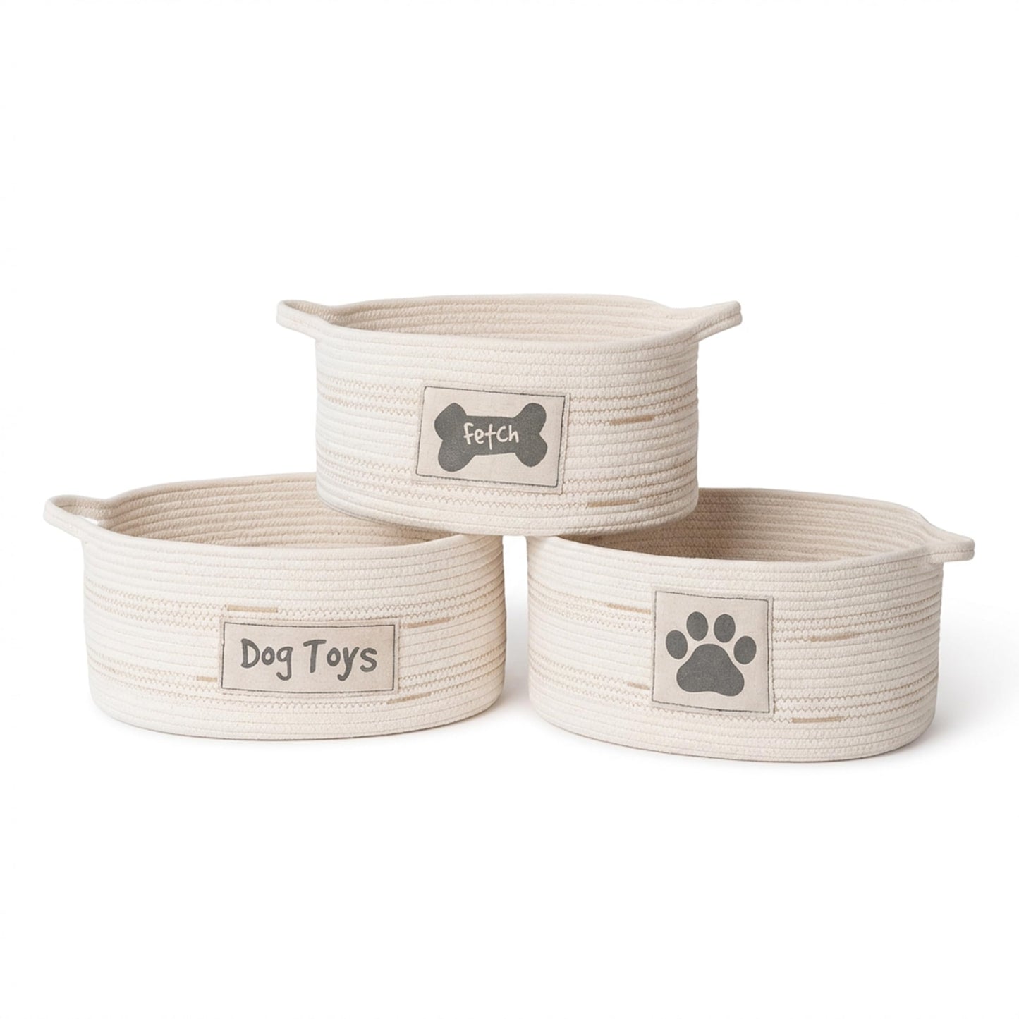 RGI Home Dog Toy Storage Baskets – Set of 3 Oval Fabric Rope Organizer Bins for Pet and Household Storage, Multi-Sized with Easy-Carry Handles
