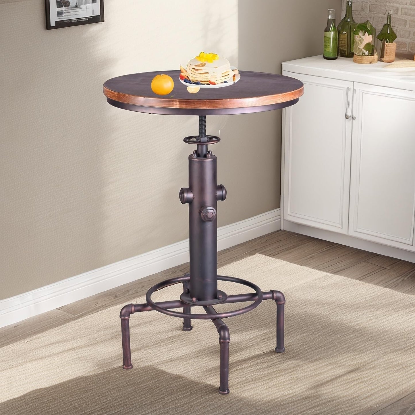 Topower Industrial Bar Table 31.5-41.3" Adjustable Pub Table Kitchen Dining Coffee Bistro Table Copper