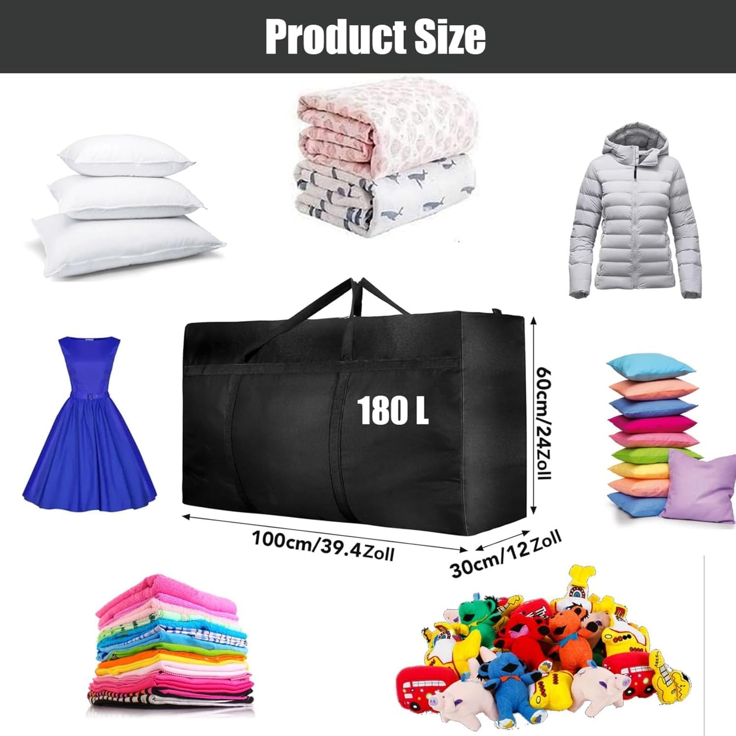 Punklong 2Pack 180L Large Moving Boxes,and Boxes for Moving House with Zipper Handles,Large Storage Bags with Strong 600D Oxford for Under Bed