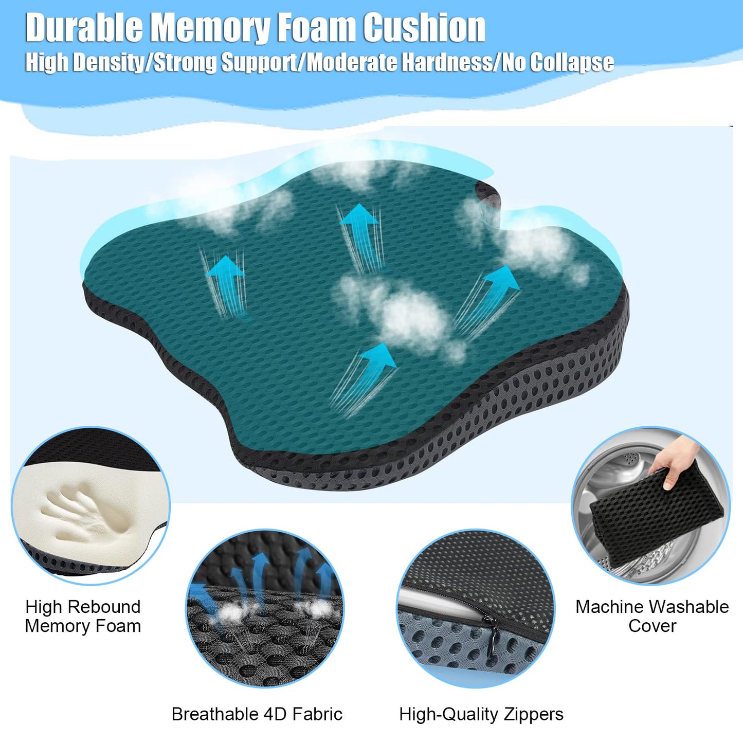 SHINWHEN Wedge Cushion Car Seat Cushion Office Chair Ergonomic Seat Cushion Orthopaedic Relief Coccyx Car Seat Cushion Reduces Pain Increases Seat