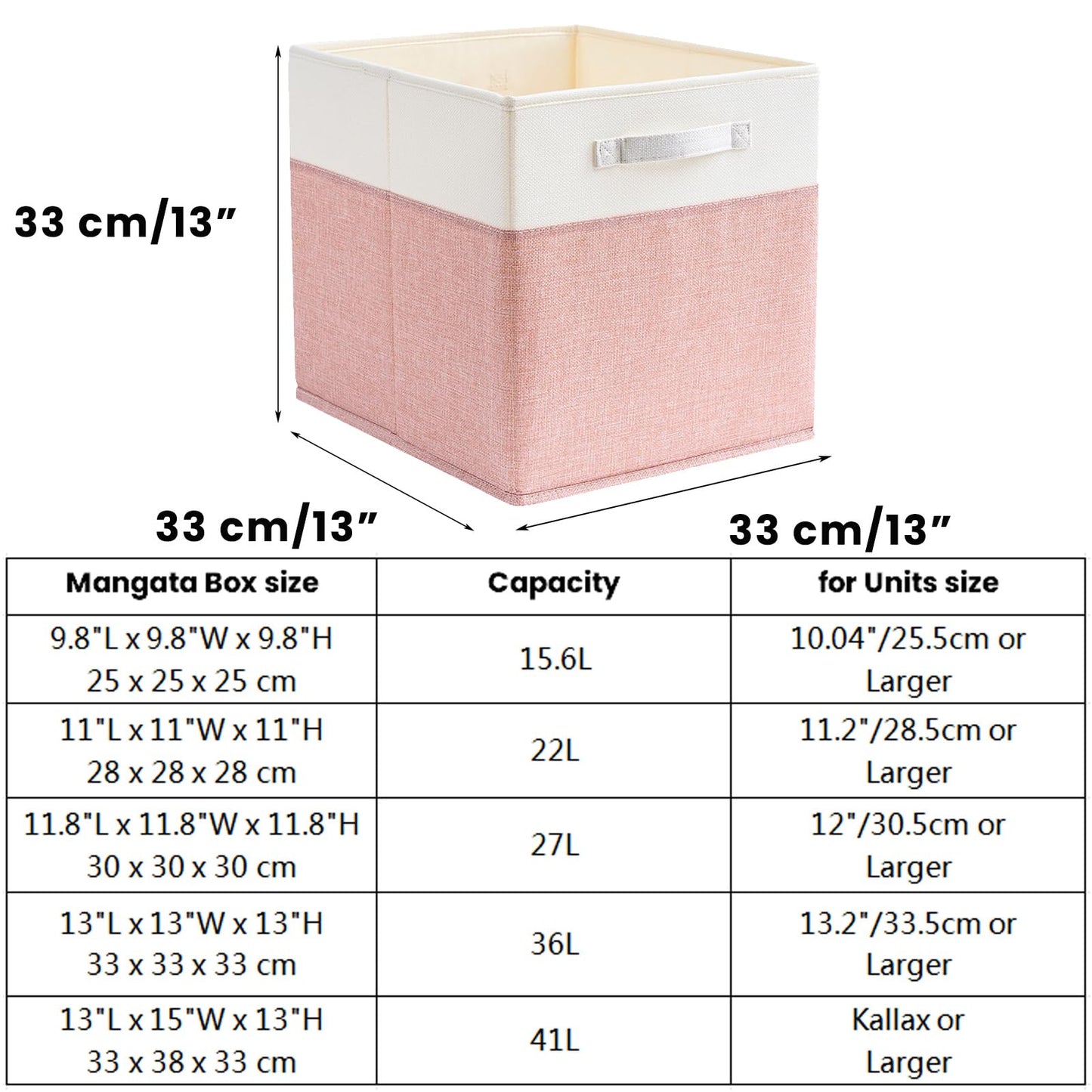 Mangata Cube Storage Boxes 33x33x33 cm, Large Fabric storage baskets for Storage Cube Units, Clothes Bins, Baskets, Chests,Toys