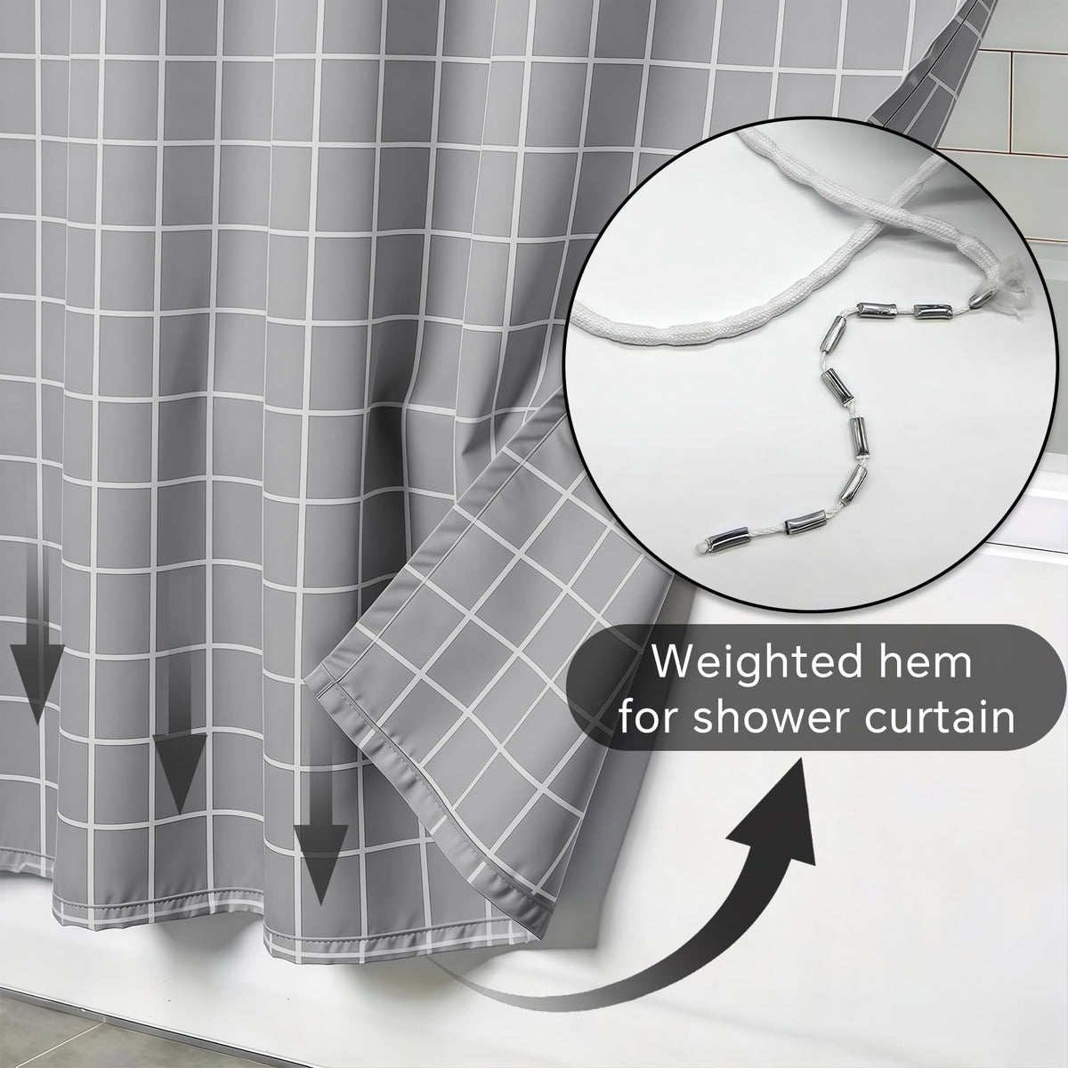 FAIRYGATE Grey Shower Curtain Mould Proof and Mildew Resistant Washable Bathroom Curtains Bath Curtains with Hooks 180 x 180 cm 71 x 71 Inch B9325