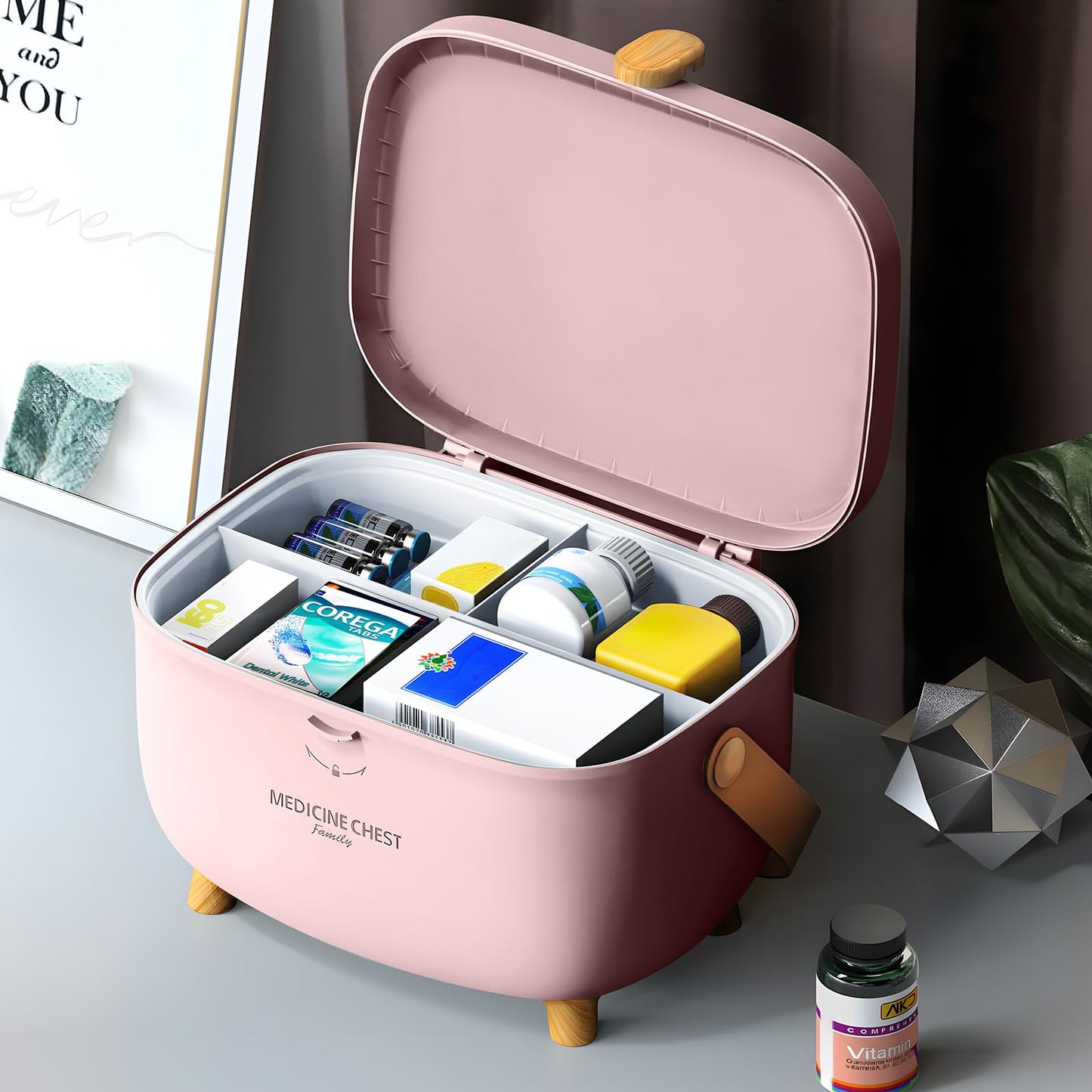 Medication Storage Box - Medicine Box, 2-Layer Medicine Storage Box Large, Plastic Oval First Aid Box, Portable Medicine Emergency Bins, for
