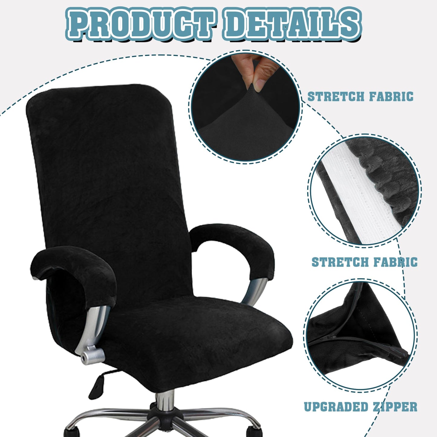 Office Chair Covers, Desk Chair Cover Universal Stretch Velvet Slipcover, Washable Plush Computer Chair Protector with Arm Covers