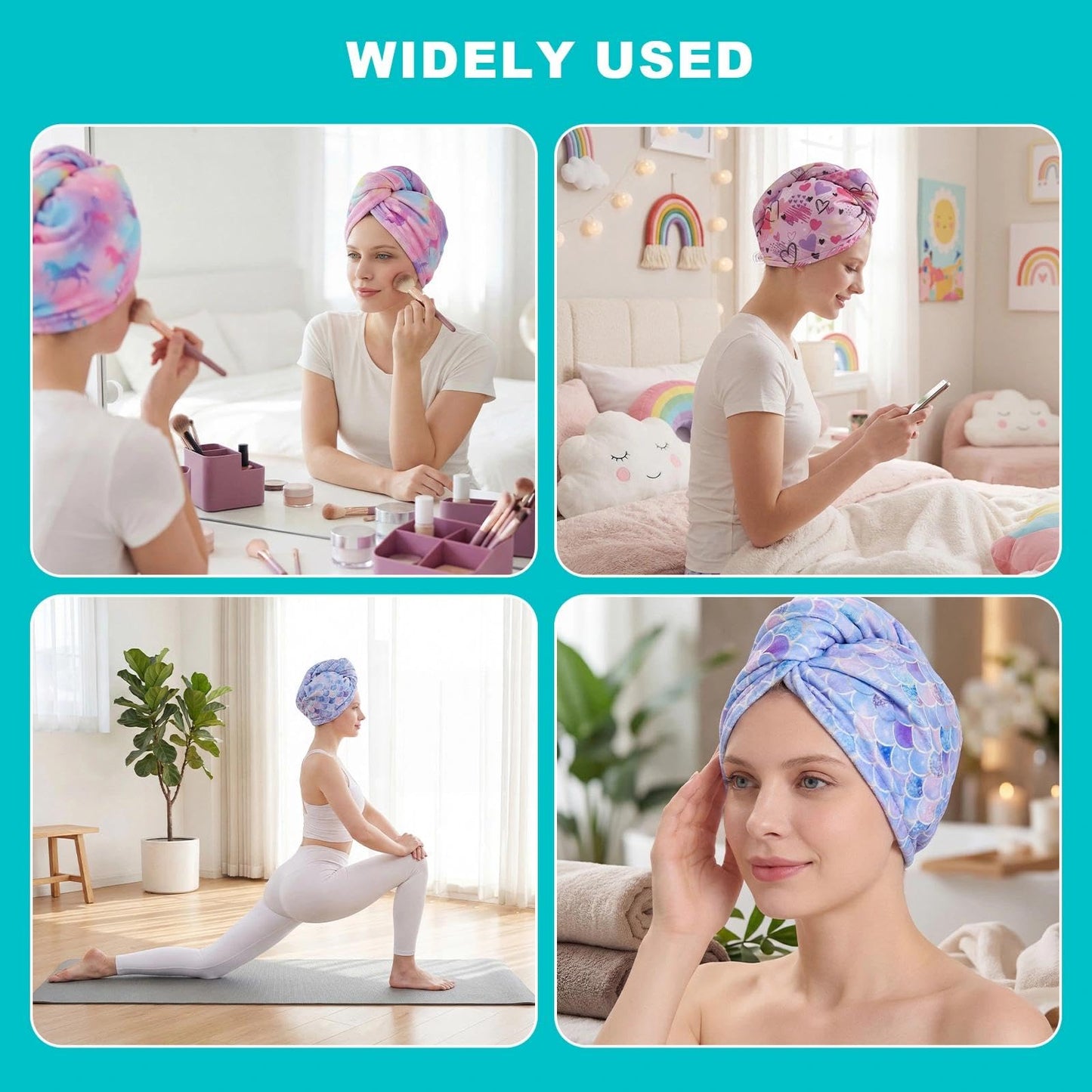 YIFKJYLF 3 Pcs Microfibre Hair Towel Wrap - Quick Drying and Super Absorbent Hair Towel Turban with Button for Women