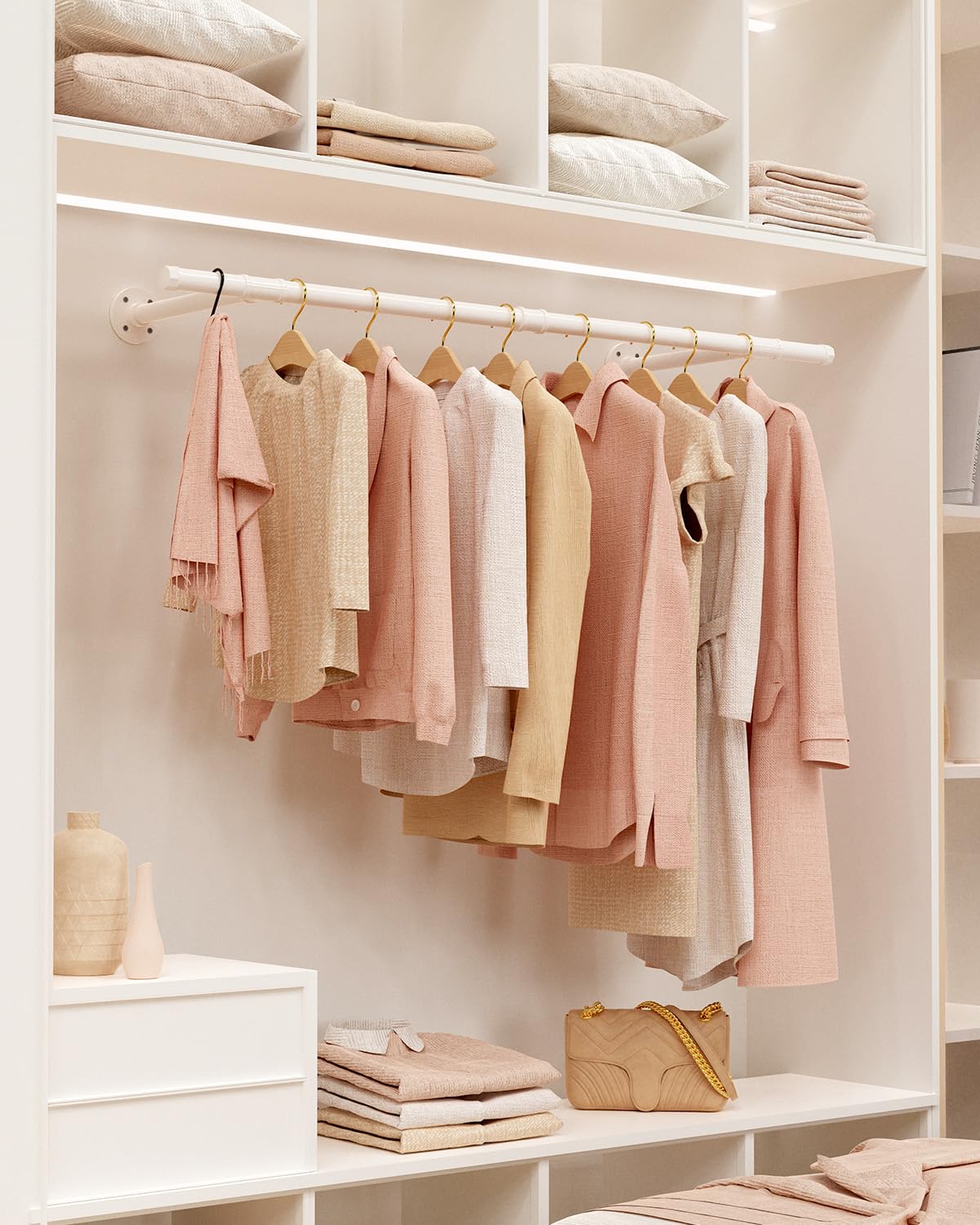 GUOHNHE 121cm Wall Mounted Clothing Rack, Hanging Rail, Cream, 1 Pack