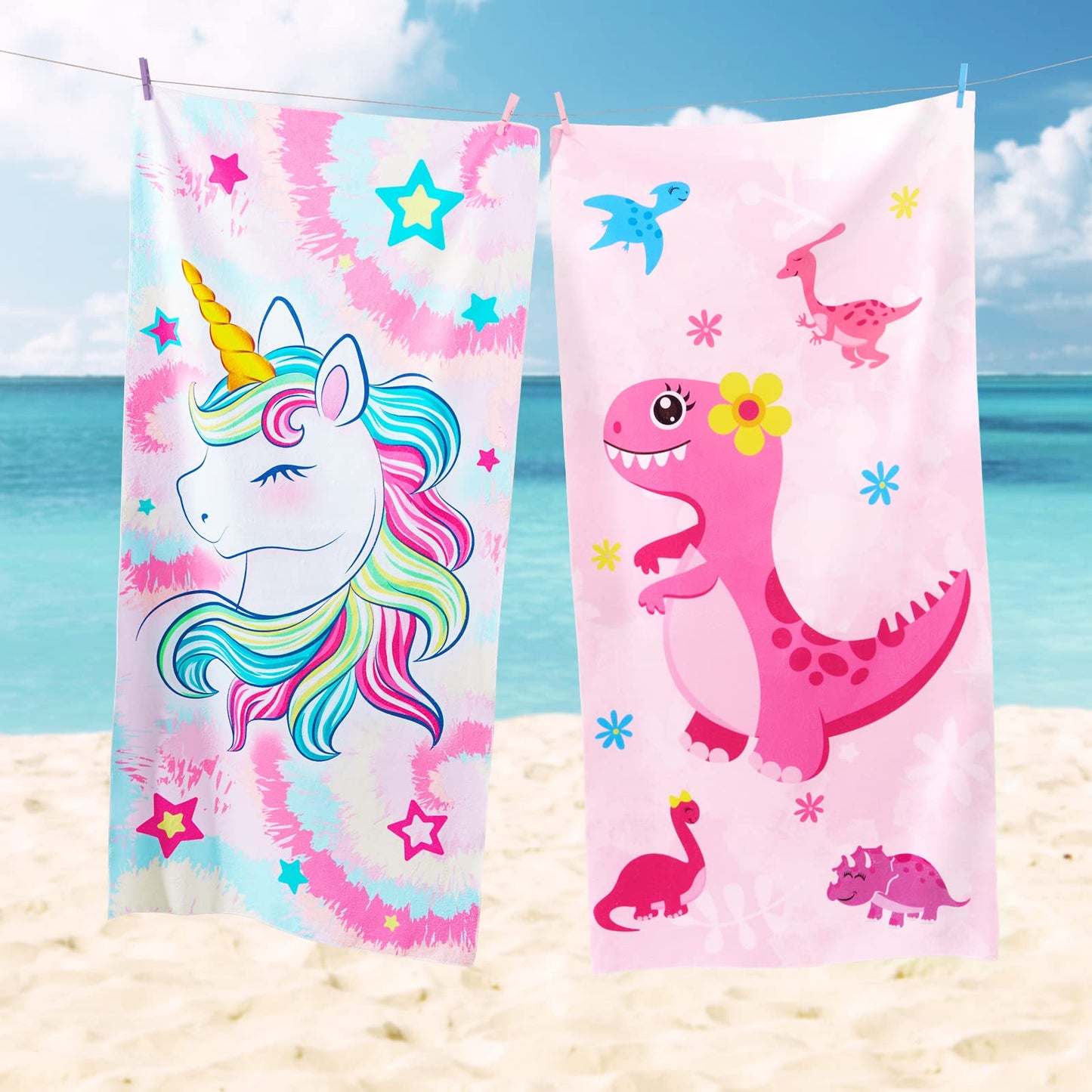 WERNNSAI Unicorn Microfibre Beach Towel for Kids, 76 x 150cm Bath Towel
