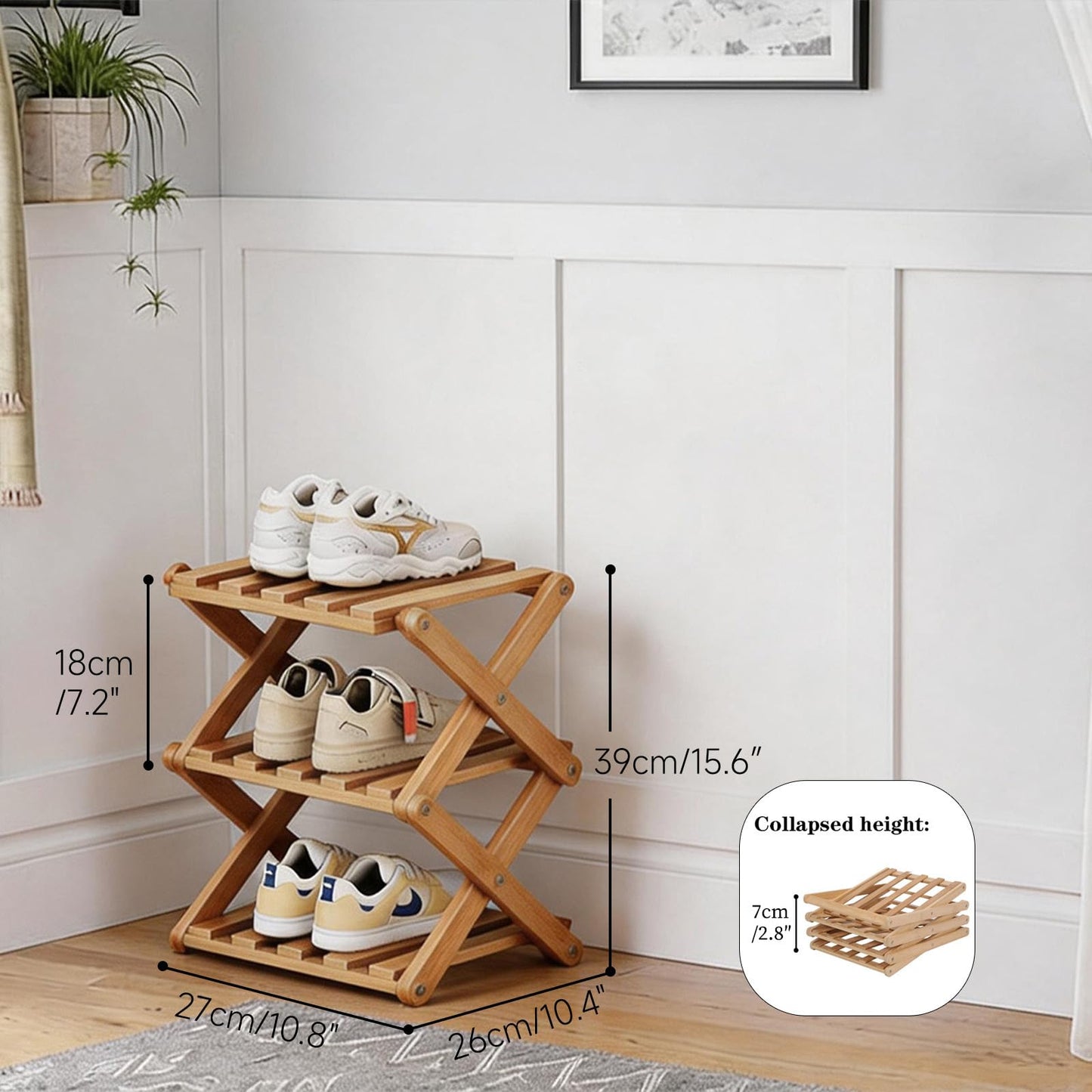 Akloya Small Shoe Rack, 3 Tier Portable Foldable No Installation Mini Shoe Rack Freestanding Shoe Rack for Camping, Hallways, Bedrooms