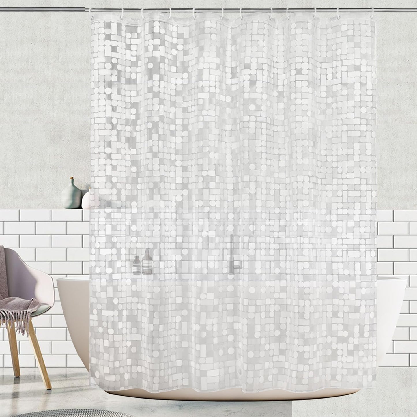 BANLMEYD Shower Curtain, 3d Geometry PEVA Bathroom Curtains Shower Curtains Mould Proof Resistant 180x180cm with Metal Grommets for Wet Rooms, Shower
