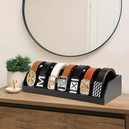 B4Life Belt Organizer-Father's day gift, 7 Compartments Belt Display Rack for Men, Bamboo Belt Holder for Closet and Drawer, Belt Display Case Belt