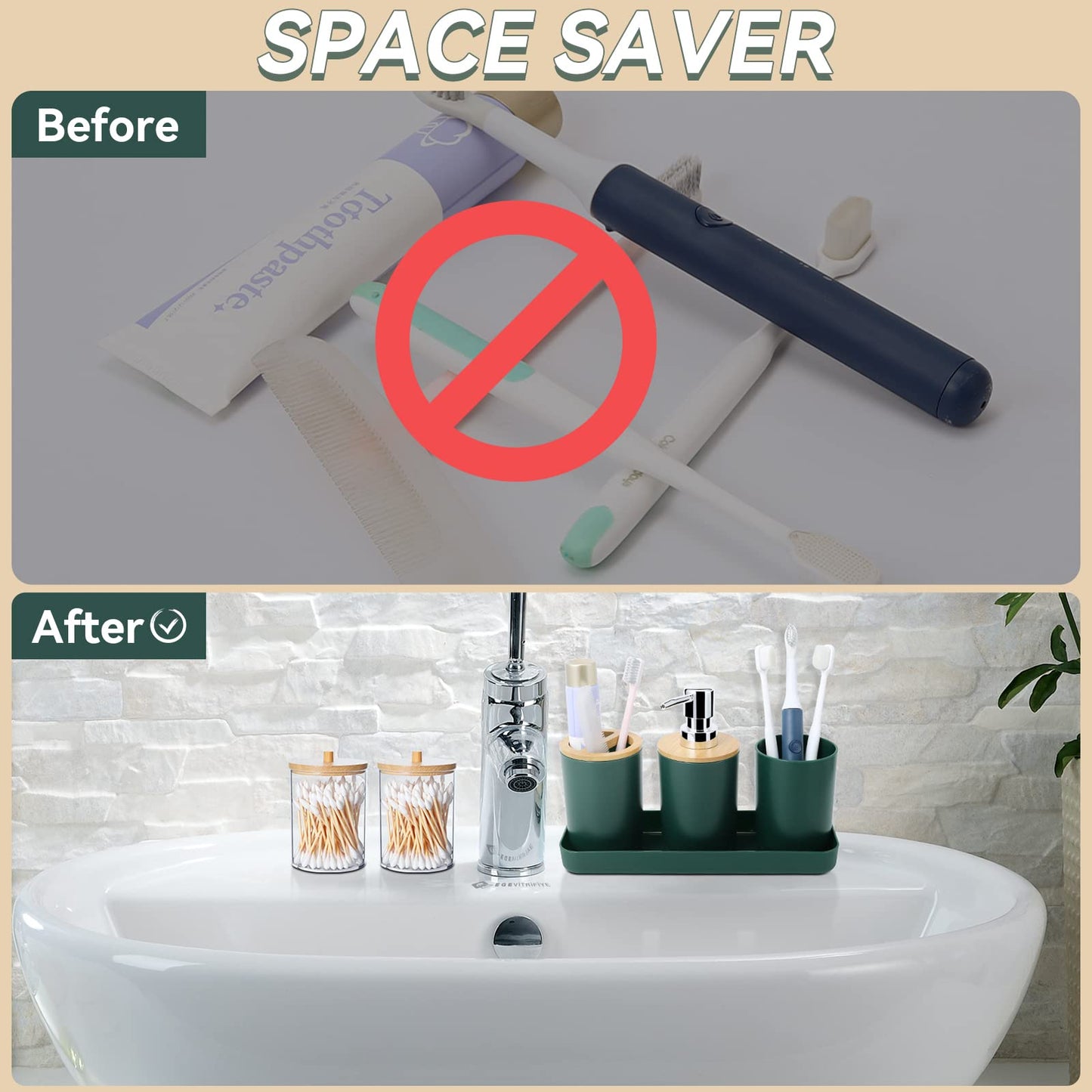SLDIYWOW 9-Piece Dark Green Bathroom Accessories Set with Trash Can, Tray, Soap Dispenser, Toothbrush Holder, Toothbrush Cup, Soap Dish