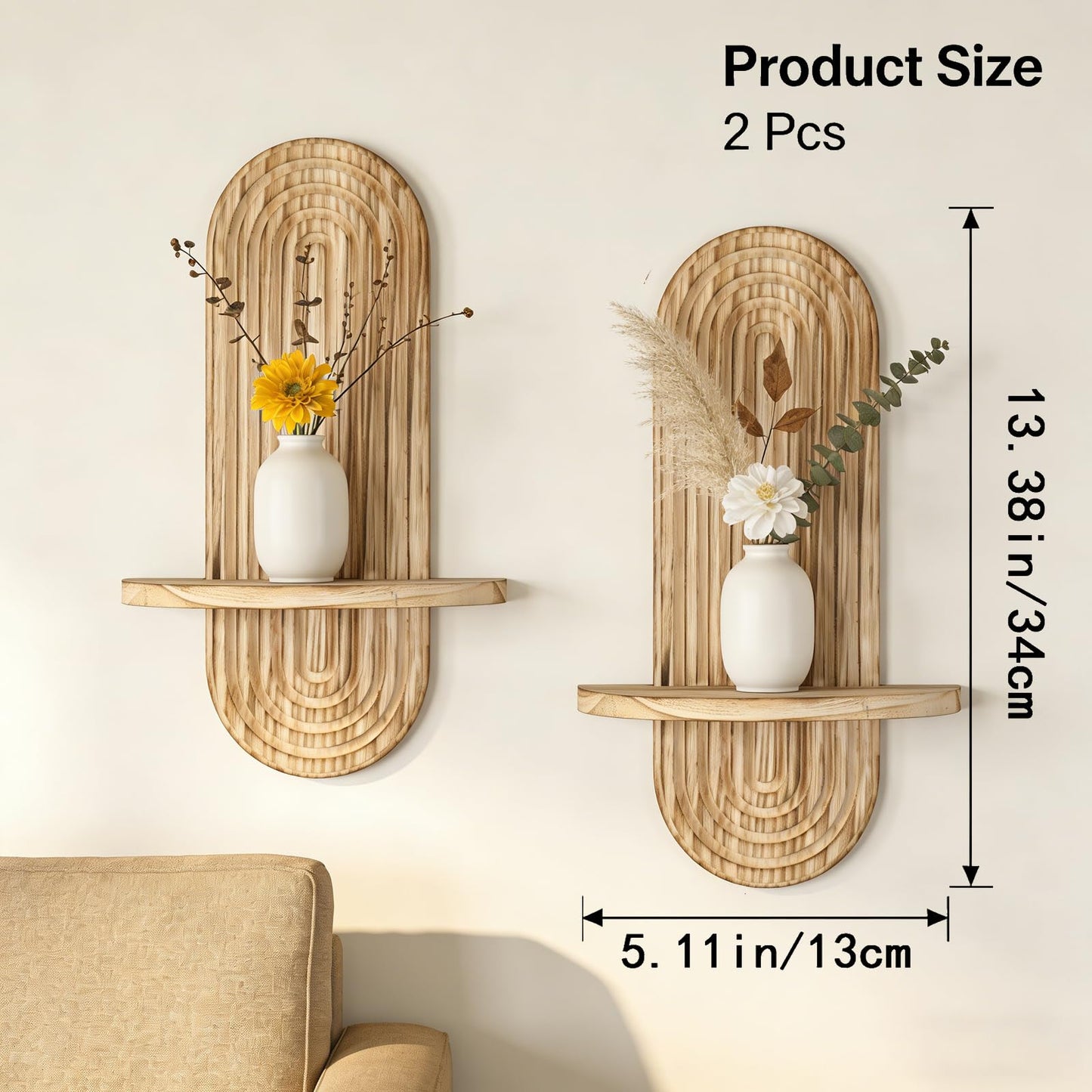 YiYa 2 Pcs Wood Shelves for Wall Decor Modern Boho Wall Shelf Arch Wood Floating Shelf Display Shelving for Hanging Plants Photo for Living Rooms