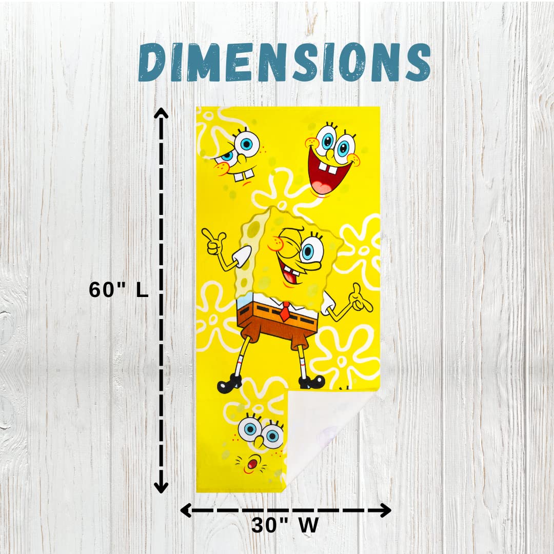 Franco Collectibles Spongebob Squarepants Super Soft Cotton Bath/Pool/Beach Towel, 60 in x 30 in, (Official) Niceklodeon Product