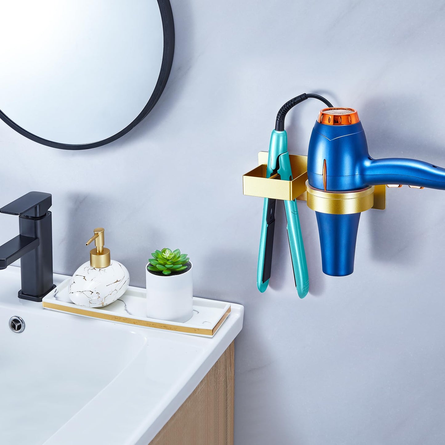 YYBO Hairdryer and Straightener Holder, Hair Dryer Holders Hair Straighteners Holder Wall Mount, Hairdryer Holders Station