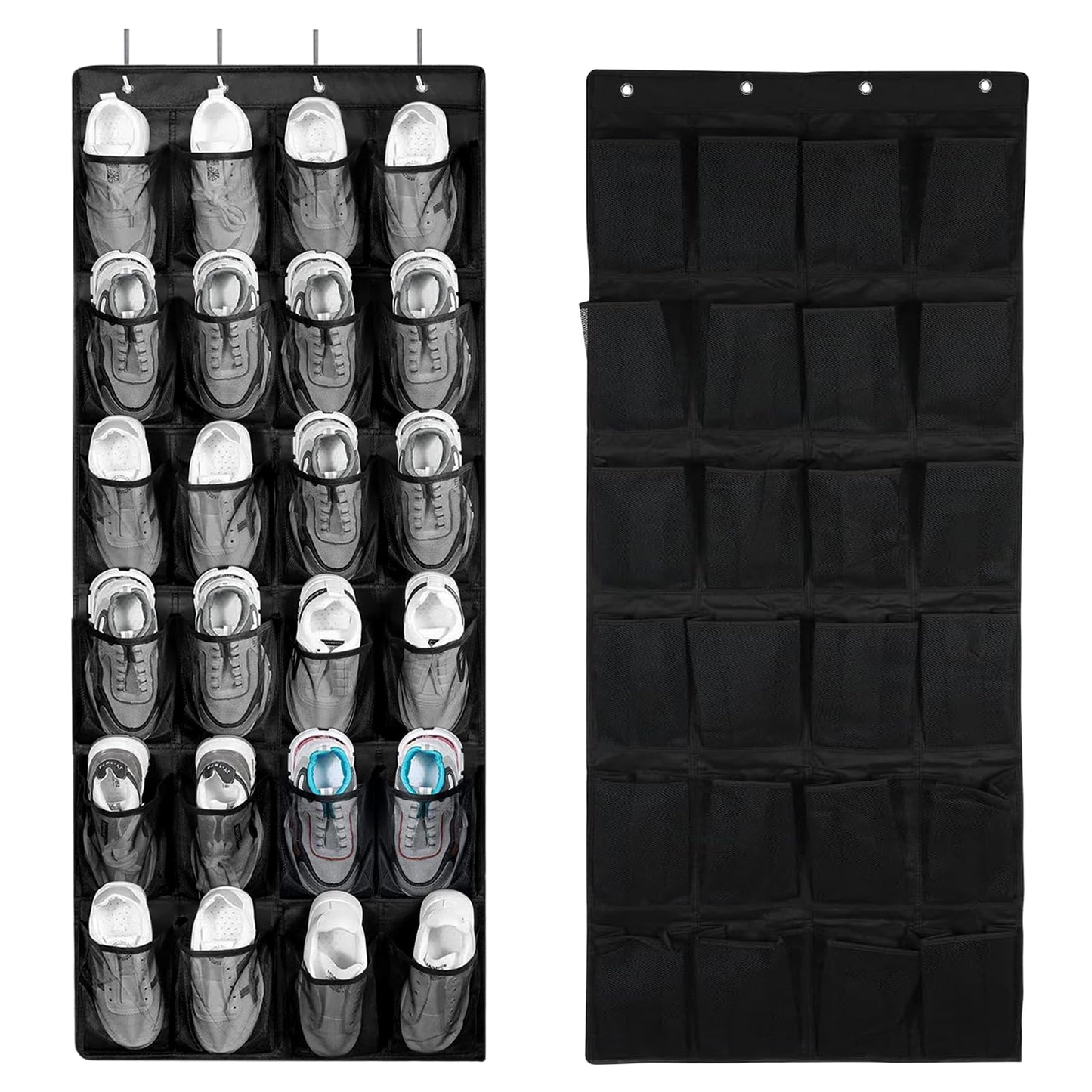 Yunyige Shoe Door Storage, Overdoor Shoe Storage Organiser, over Door Shoes Rack with 24 Mesh Pockets, Shoes Hanging Storages (Black)