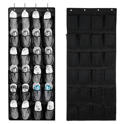 Yunyige Shoe Door Storage, Overdoor Shoe Storage Organiser, over Door Shoes Rack with 24 Mesh Pockets, Shoes Hanging Storages Black
