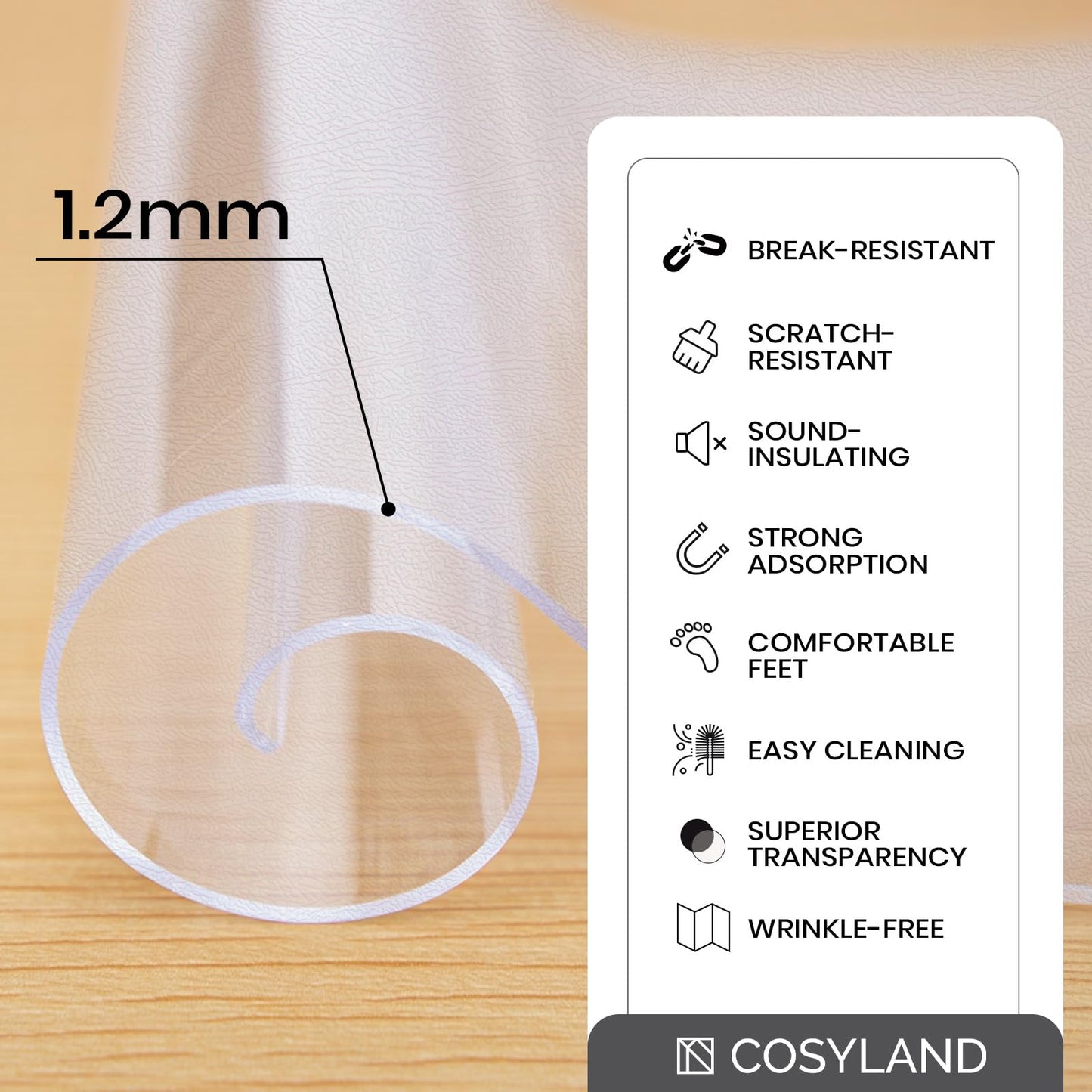 COSYLAND Heavy Duty Under Desk Rug for Rolling Chair – Anti-Slip Frosted Mat for Office Chair on Hardwood Floor, Home Office Floor Protector
