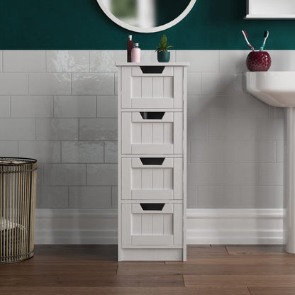 Bath Vida 4-Drawer Floor Standing Cabinet Unit Bathroom Storage, Wood, White