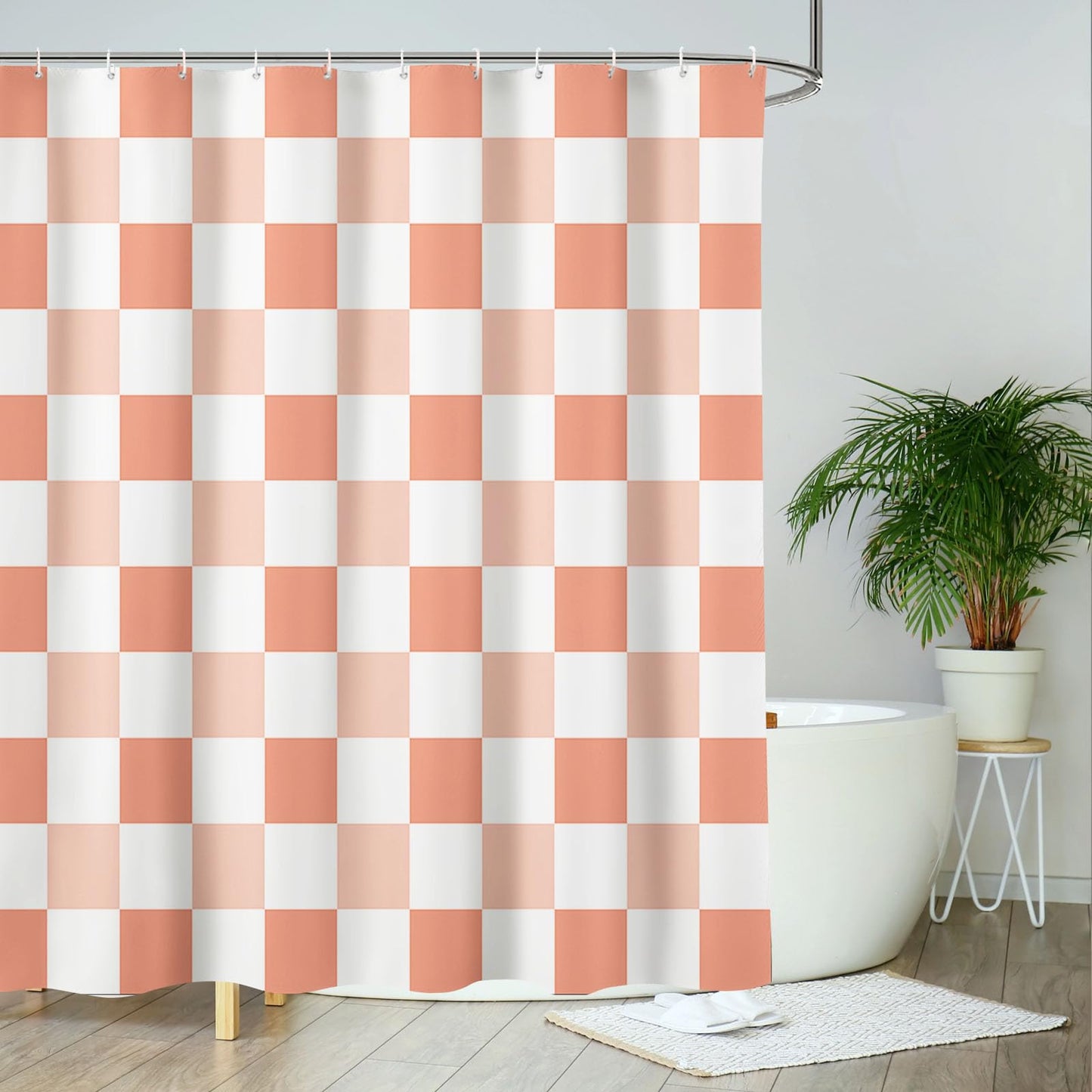 AIBIIN Checkered Shower Curtain 180x180cm/72x72 Inch - Pink Waterproof Bath Curtain, Durable Vintage Checkerboard Design with 12 Hooks