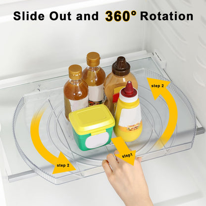 ROWNYEON 2 Pack Lazy Susan Turntable Organiser for Fridge,16.5'' Clear Rectangular Fridge Organisers Storage, Rotating Spice Rack, Fridge Lazy Susan