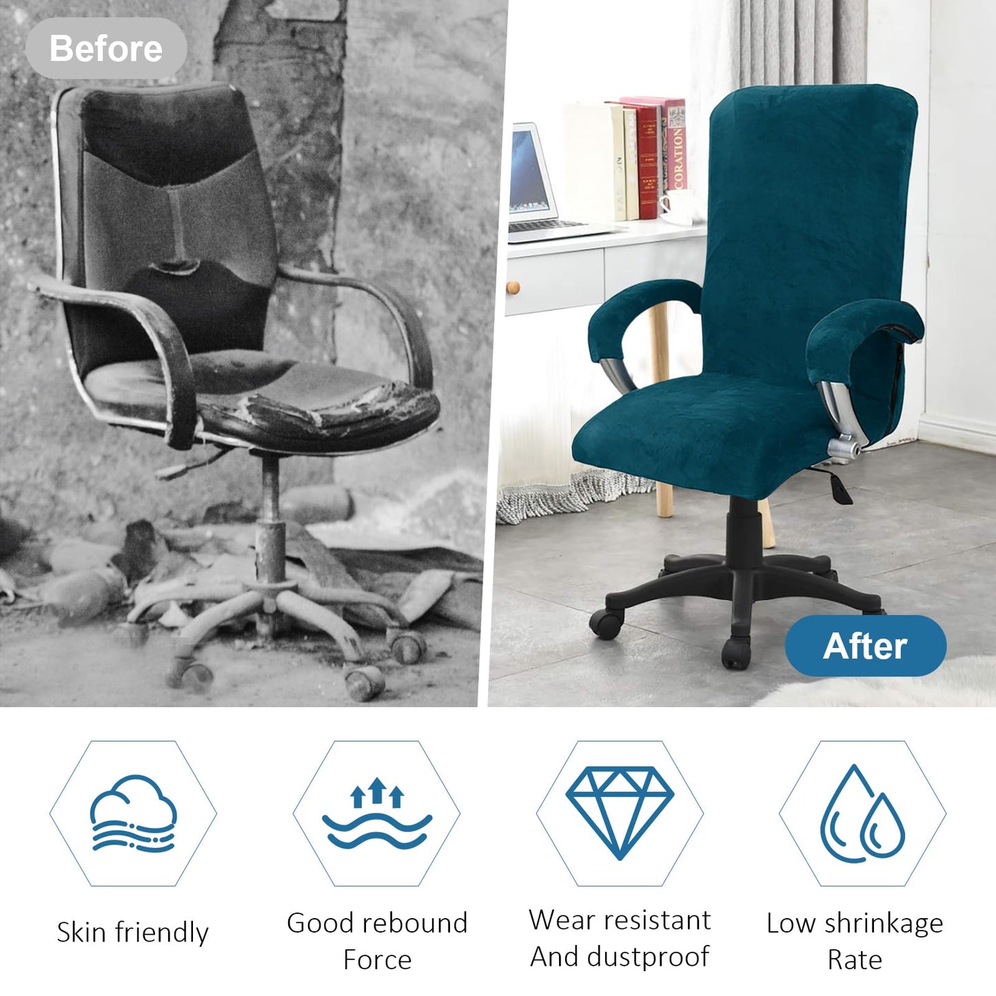 YushengTai Velvet Office Chair Cover, Chair Covers with Armrest, Seat Cover, Office Chair, High Back Seat Cover, Gaming Chair Cover